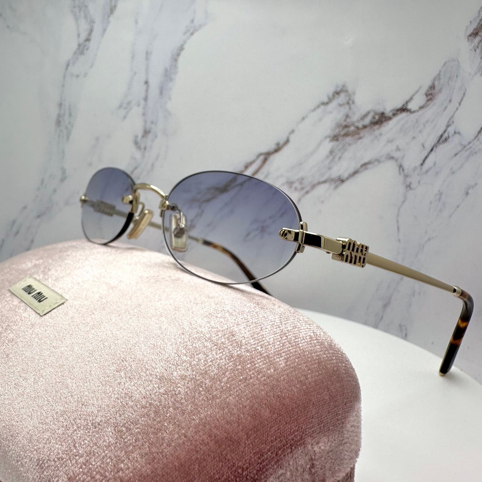 Miu Miu New MIU MIU Sunglasses Oval MU A54S Gold Rimless Gradient Size ONE SIZE - 11 Thumbnail