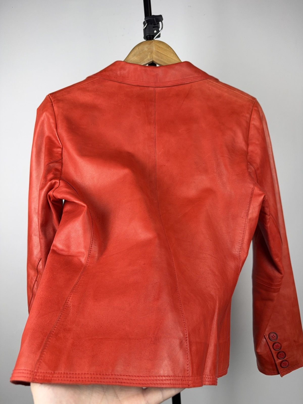Genuine Leather Vintage Avant Garde Red Leather Blazer Jacket 90s Italian Size S / US 4 / IT 40 - 10 Thumbnail