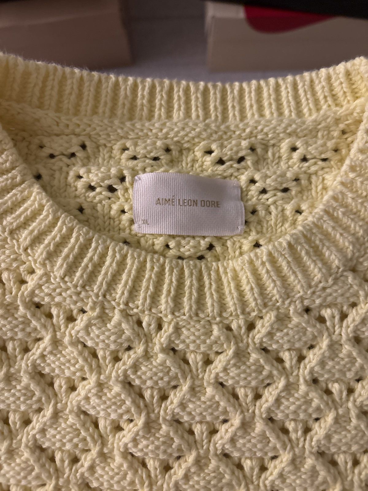 Aime Leon Dore Aime Leon Dore eyelet knit crewneck sweater Yellow Pear Size US XL / EU 56 / 4 - 4 Thumbnail