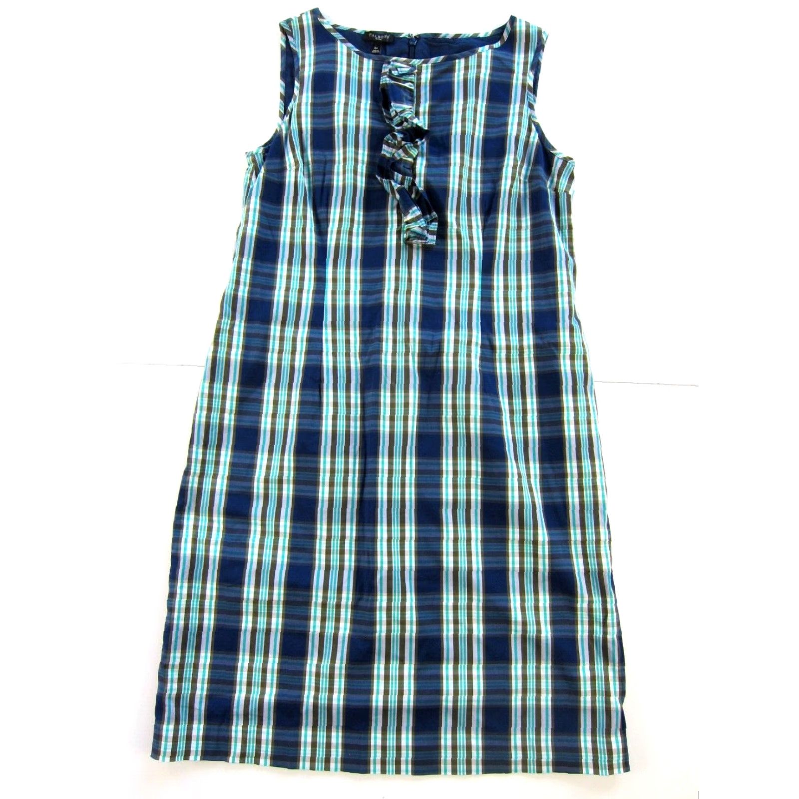 Talbots Talbots Cotton Plaid Ruffle Sleeveless Tank Dress 6P Blue White Green Pattern Shift Dress Women Petite 6P Size M / US 6-8 / IT 42-44 - 2 Thumbnail