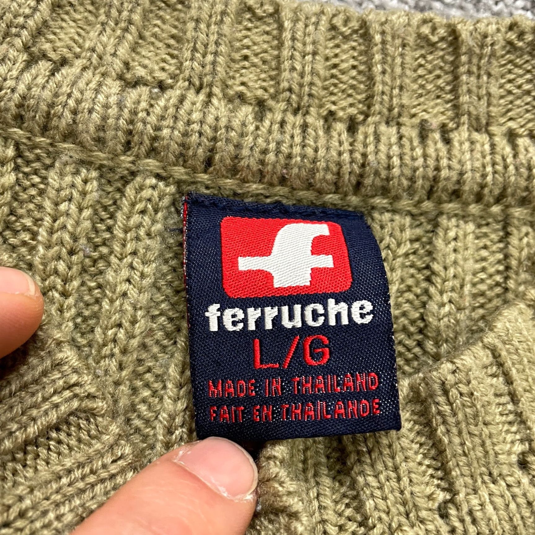 Vintage Ferruche Men’s Knit Pullover Sweater L Green Crew Neck Regular Fit - Solid Acrylic Casual Knit Sweatshirt - Mens Size US L / EU 52-54 / 3 - 4 Thumbnail