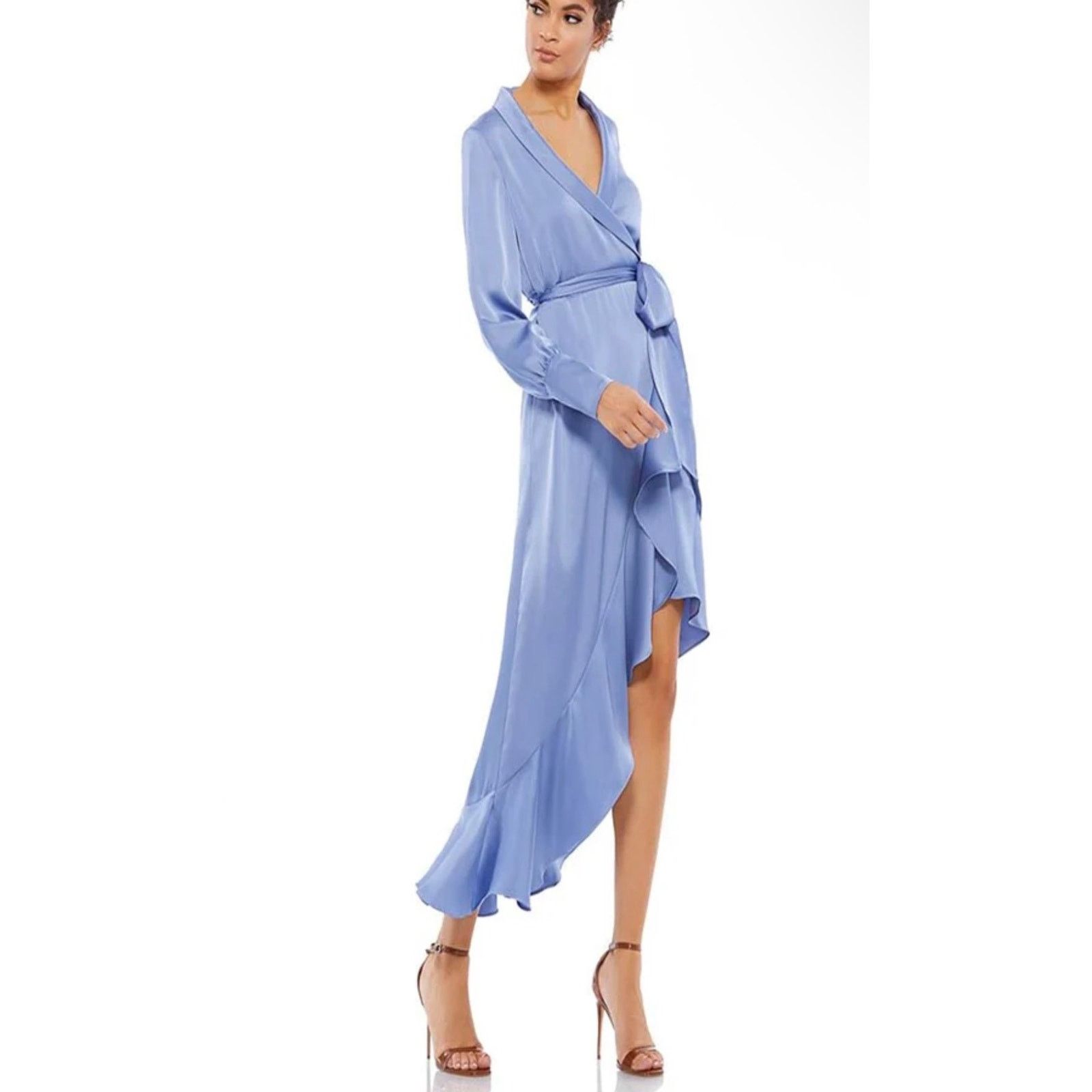 Mac Duggal MAC DUGGAL 12506 cocktail wrap periwinkle blue dress Size XS / US 0-2 / IT 36-38 - 1 Thumbnail