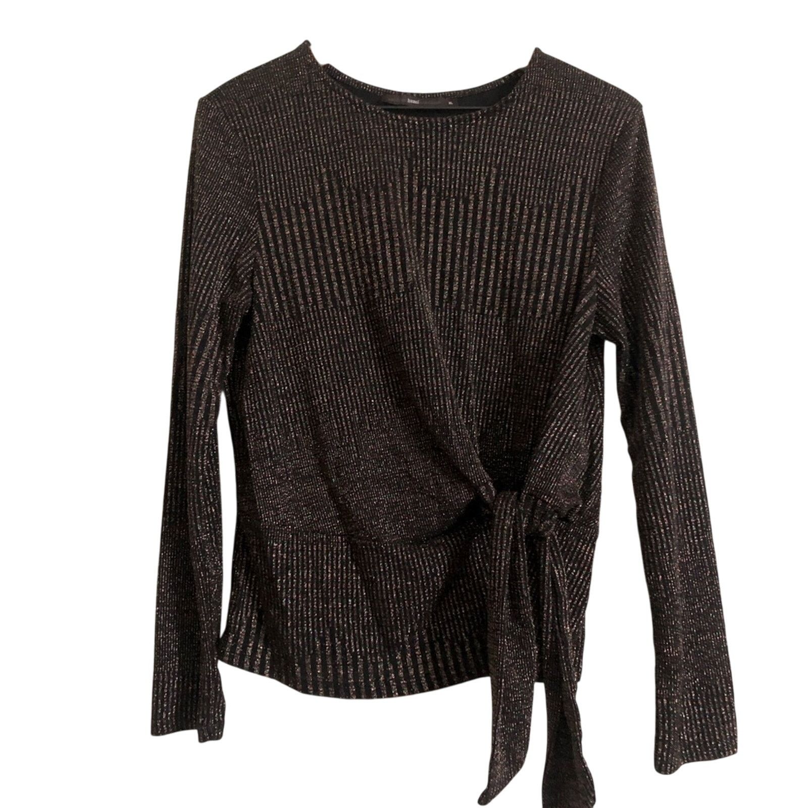 Other Hazel Black Sparkly Metallic Long Sleeve Tie Blouse Top Size XL / US 12-14 / IT 48-50 - 1 Thumbnail