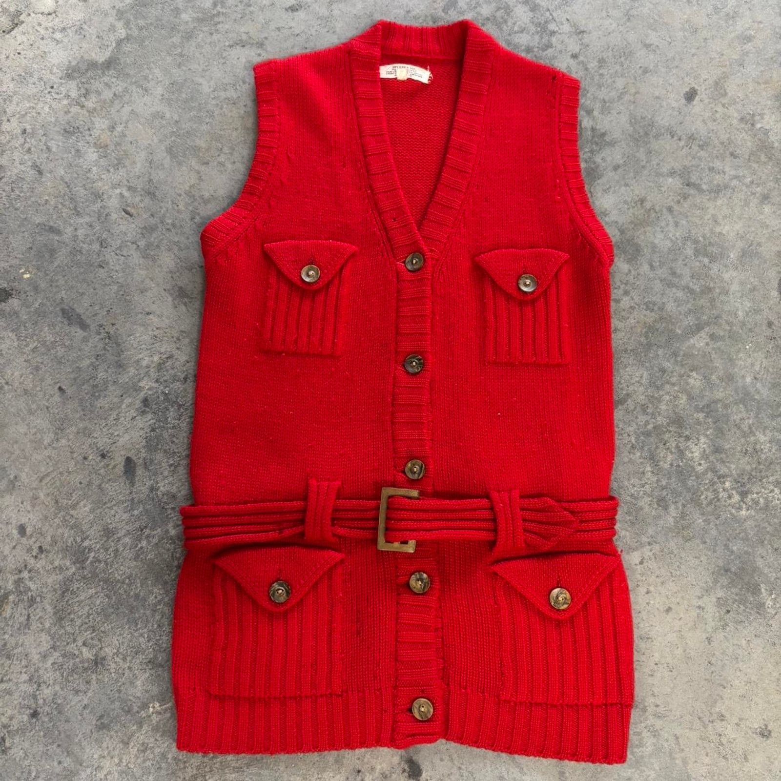 Vintage Vintage 60s Knit Wool Belted Mini Dress Size L / US 10 / IT 46 - 1 Thumbnail