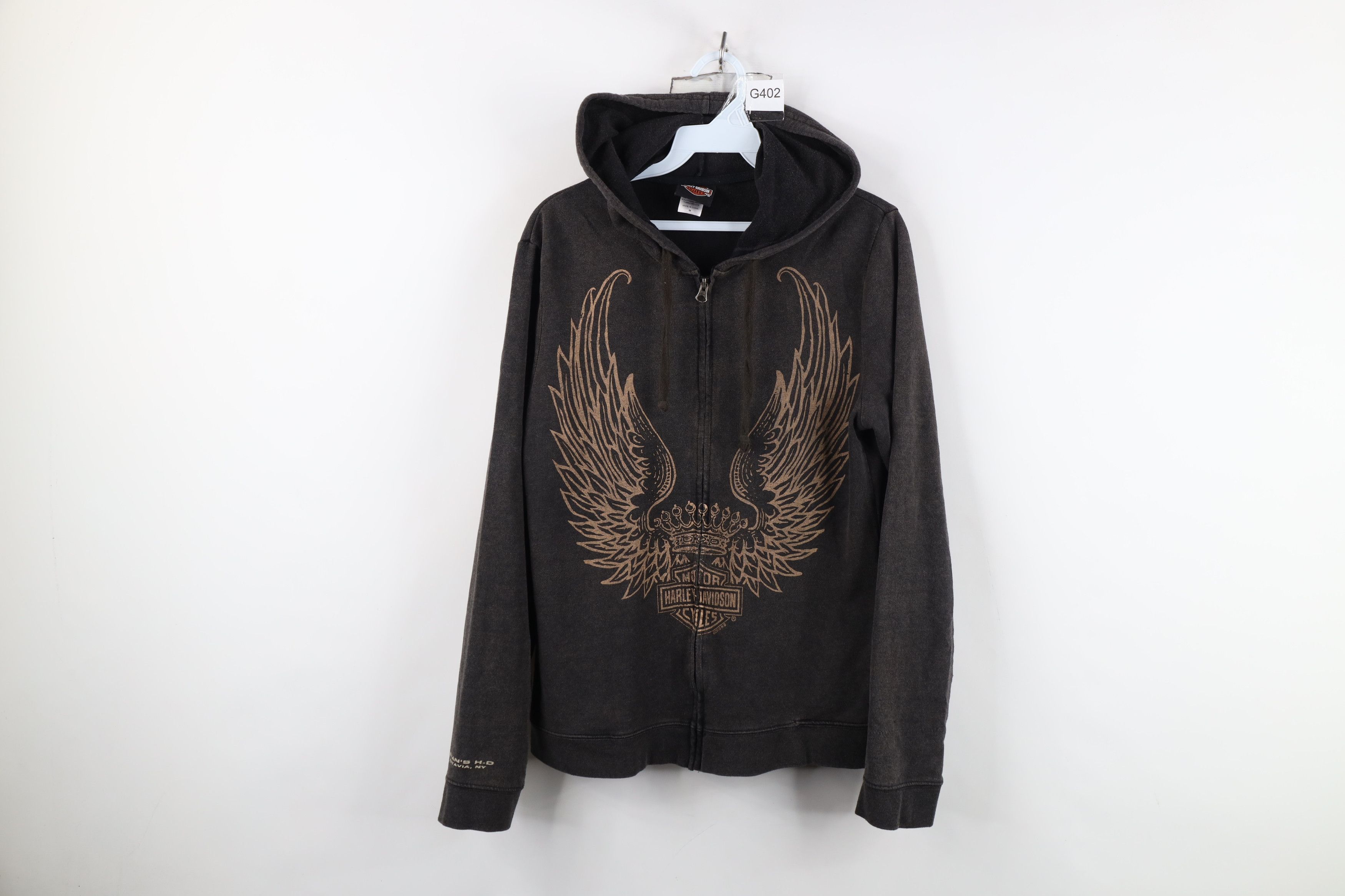 Harley Davidson Y2K Harley Davidson Stonewash Crown Wings Full Zip Hoodie Size M / US 6-8 / IT 42-44 - 1 Thumbnail