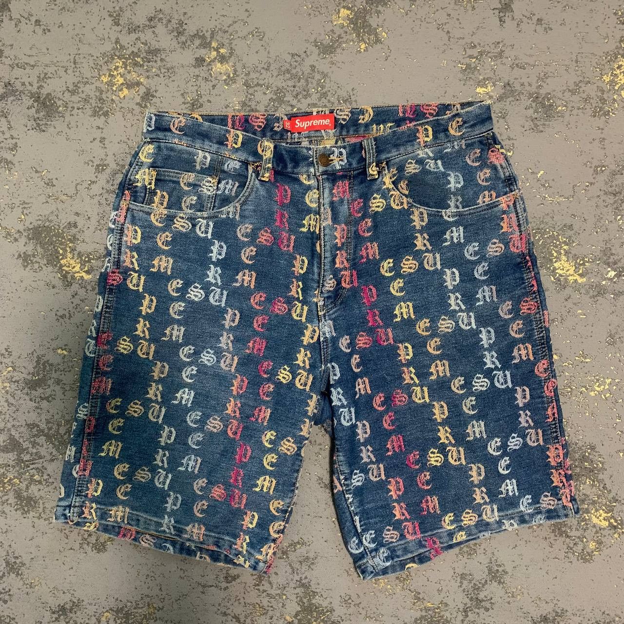 パンツ Supreme Flames Jacquard Denim Short Supreme Flames Jacquard Baggy Denim Short Washed Indigo
