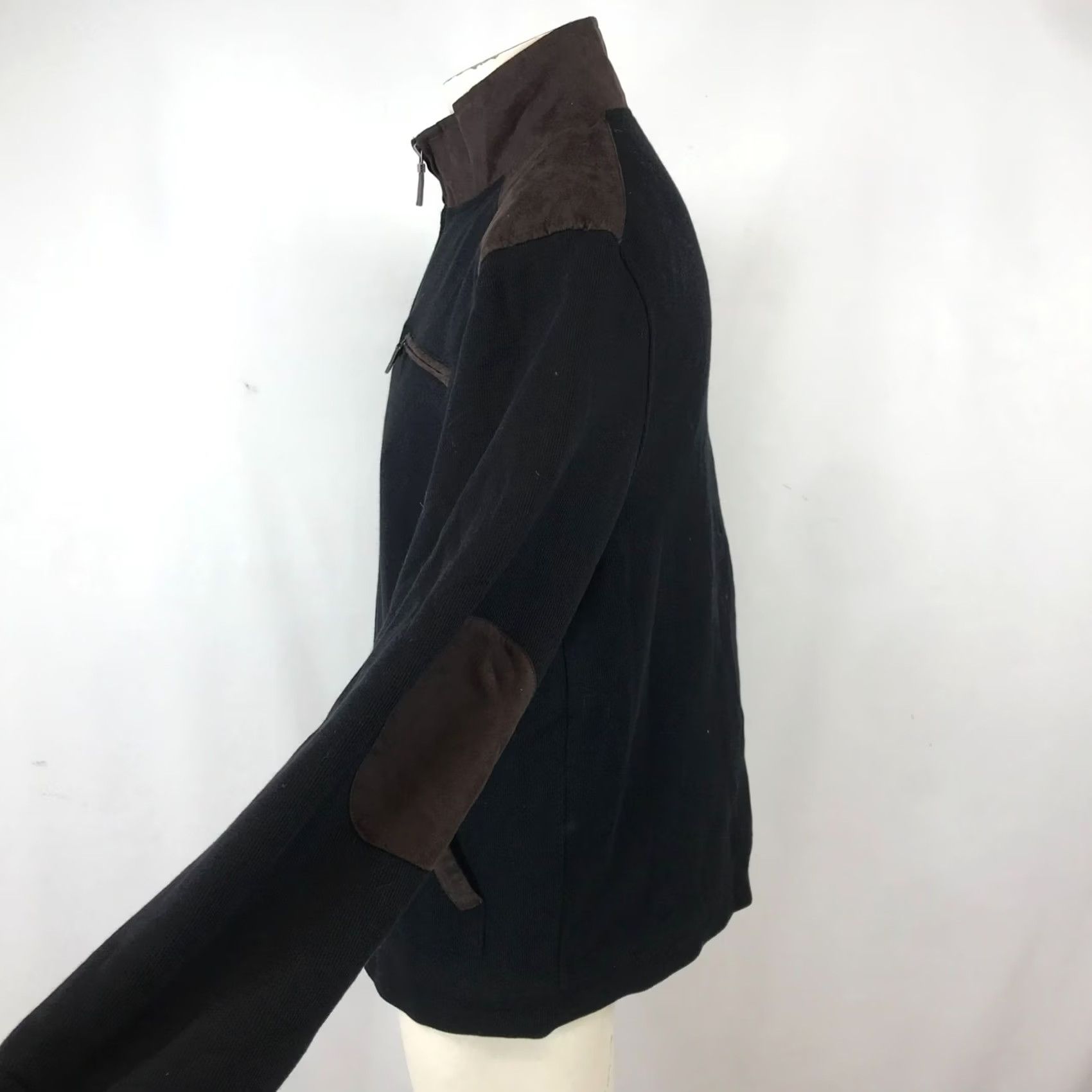 Tasso Elba Tasso Elba Mens Large Black Tan Full Zip Lined Sweater Jacket Size US L / EU 52-54 / 3 - 4 Thumbnail