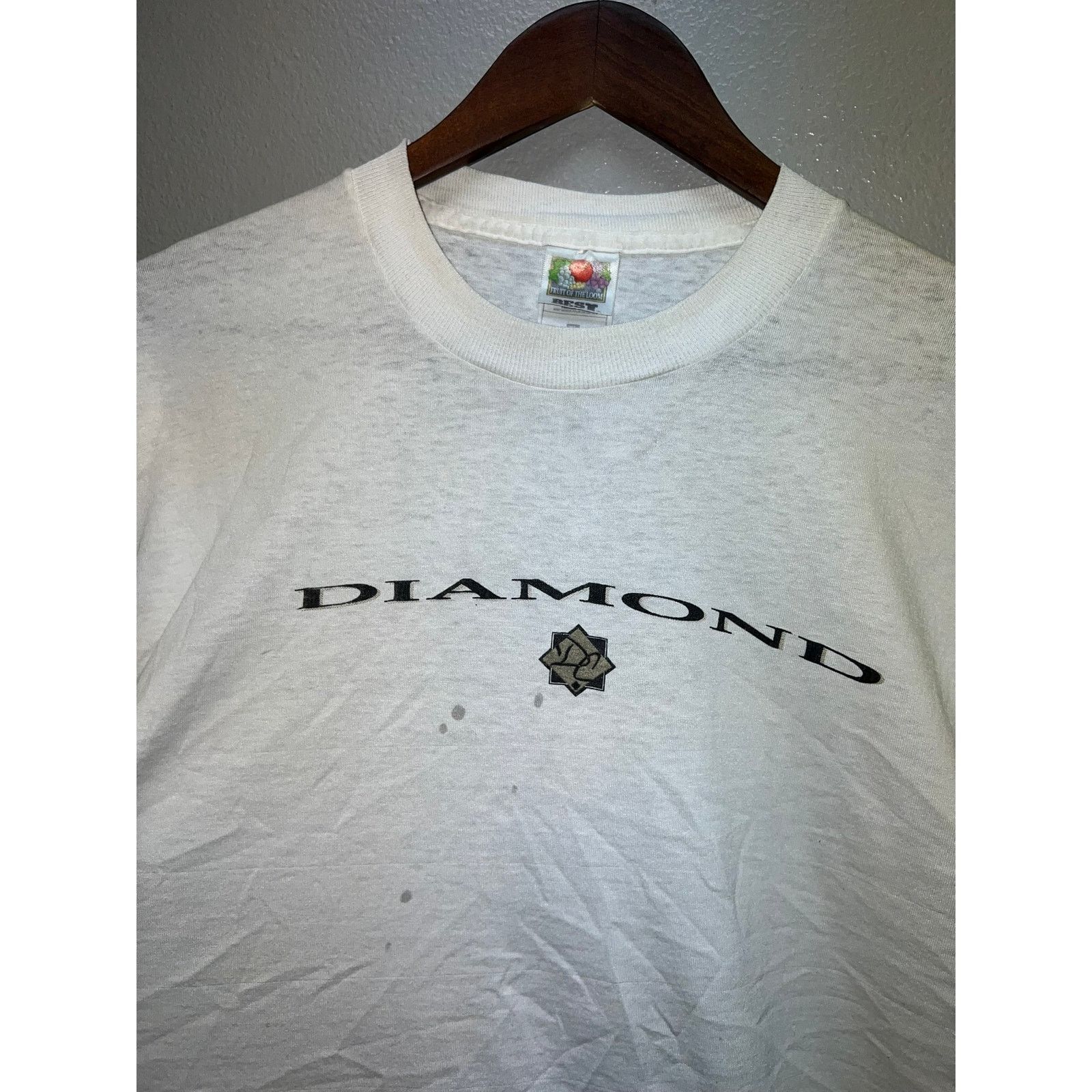 Fruit Of The Loom Vintage Diamond Club Shirt White Stained Worn Thrashed Tee L Size US L / EU 52-54 / 3 - 2 Thumbnail