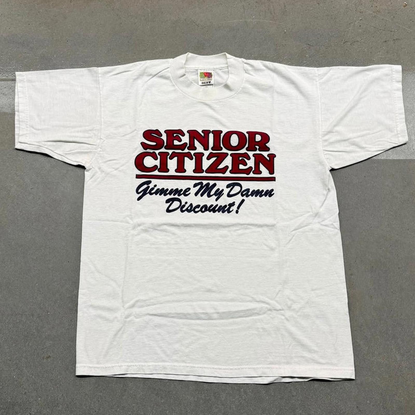 Fruit Of The Loom Vintage 90s/Y2K Senior Citizen Discount Humor Tshirt Large Size US L / EU 52-54 / 3 - 1 Thumbnail