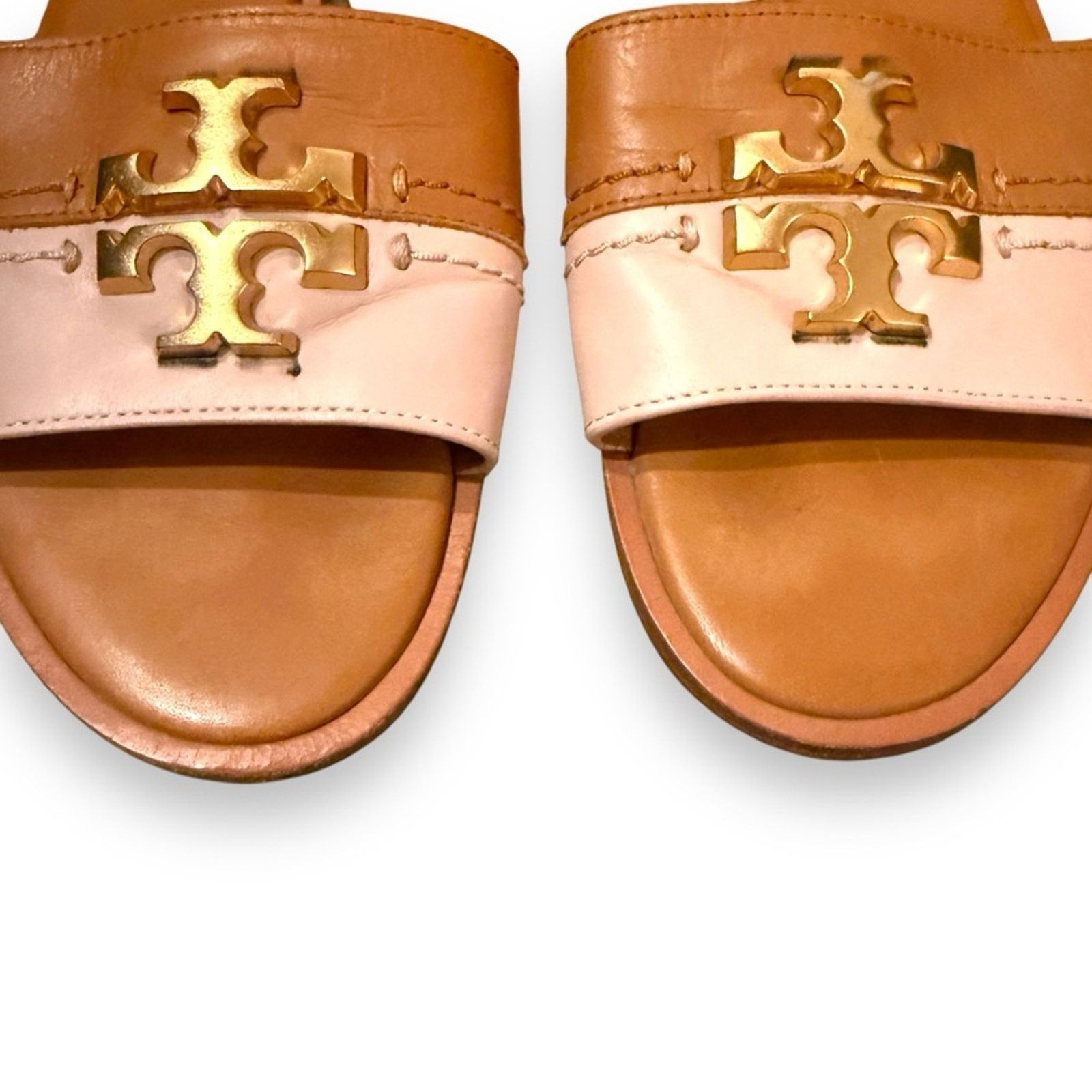 Tory Burch Tory Burch Everly Two Tone Tan & Cream Pink Leather Sandals Size US 7.5 / IT 37.5 - 8 Thumbnail