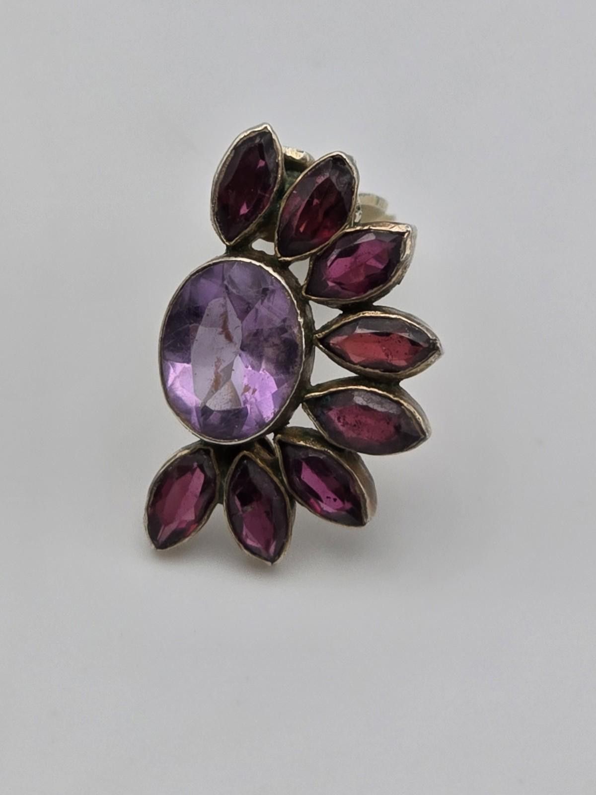 The Unbranded Brand Vintage 50s Silver Clip-On Earrings Genuine Amethyst Floral Size ONE SIZE - 3 Thumbnail