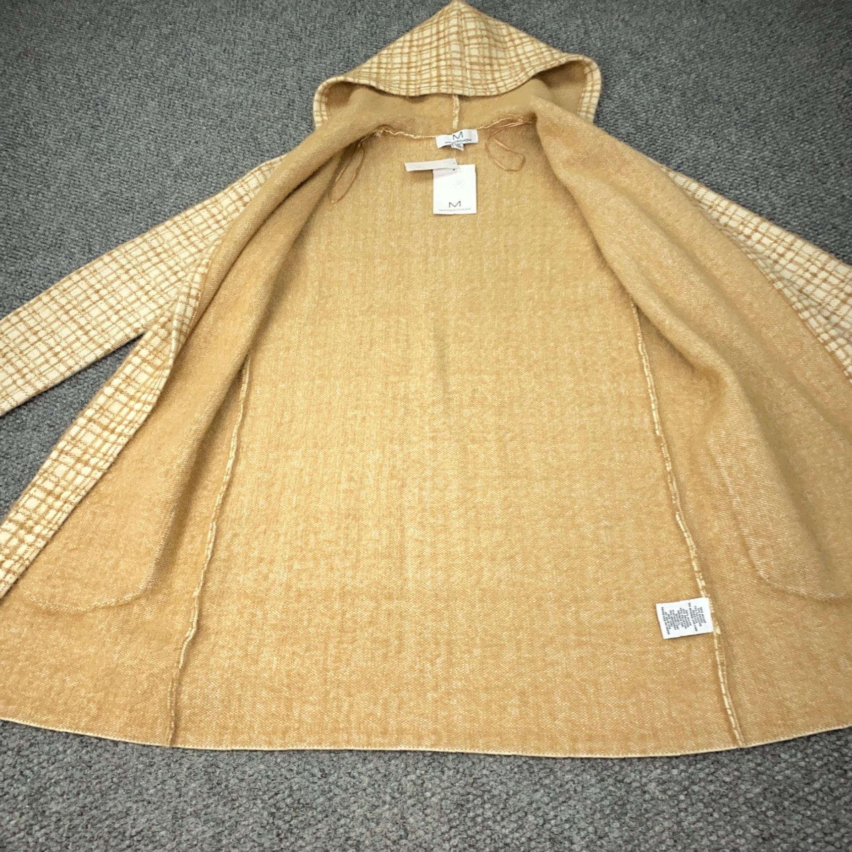 Vintage Magaschoni Cardigan Hooded Womens Medium Beige Plaid Open Front NWT Fashion Knit Sweater, Regular, Fall, Spring, Summer, Winter, Men’s? Size M / US 6-8 / IT 42-44 - 5 Thumbnail