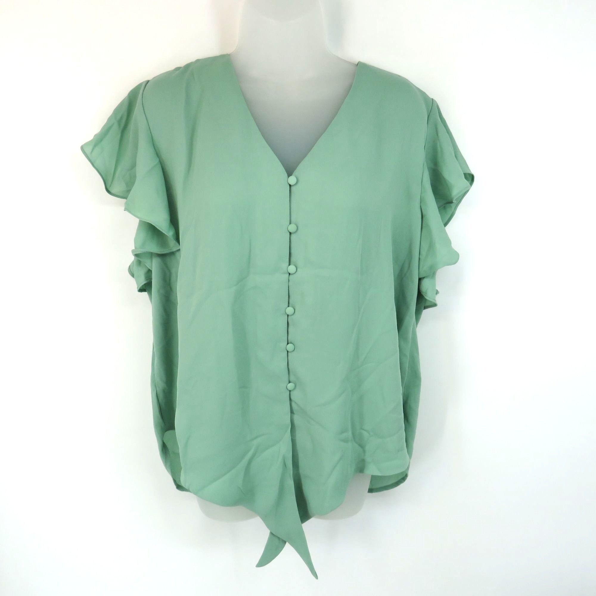 Other Mint Green Women's Ruffle Sleeve Button-Down Blouse XL NWOT Size XL / US 12-14 / IT 48-50 - 1 Thumbnail