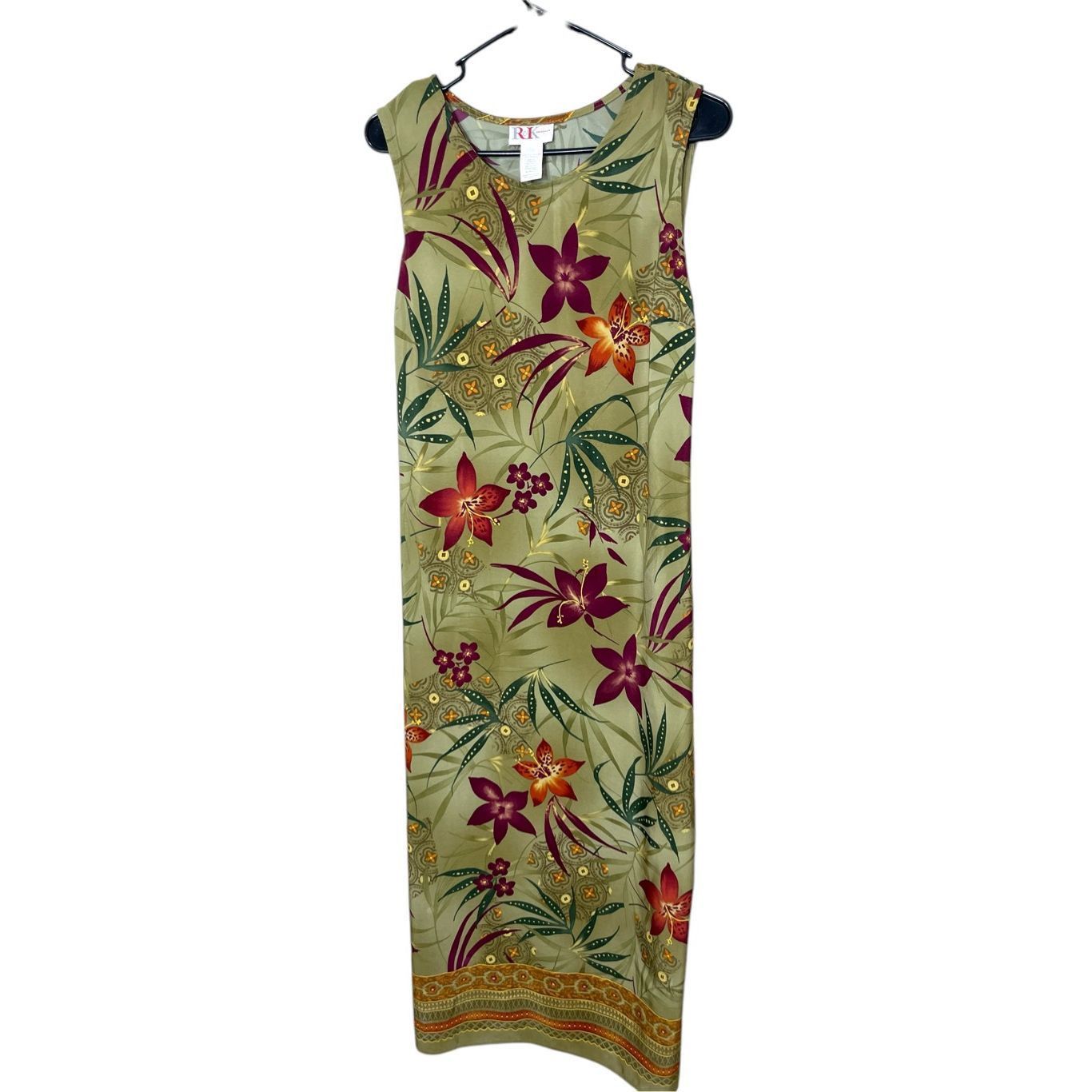 Other Vintage R&K Dress Maxi Sleeveless Floral Hibiscus Tropical Olive Green 10 Size L / US 10 / IT 46 - 1 Thumbnail