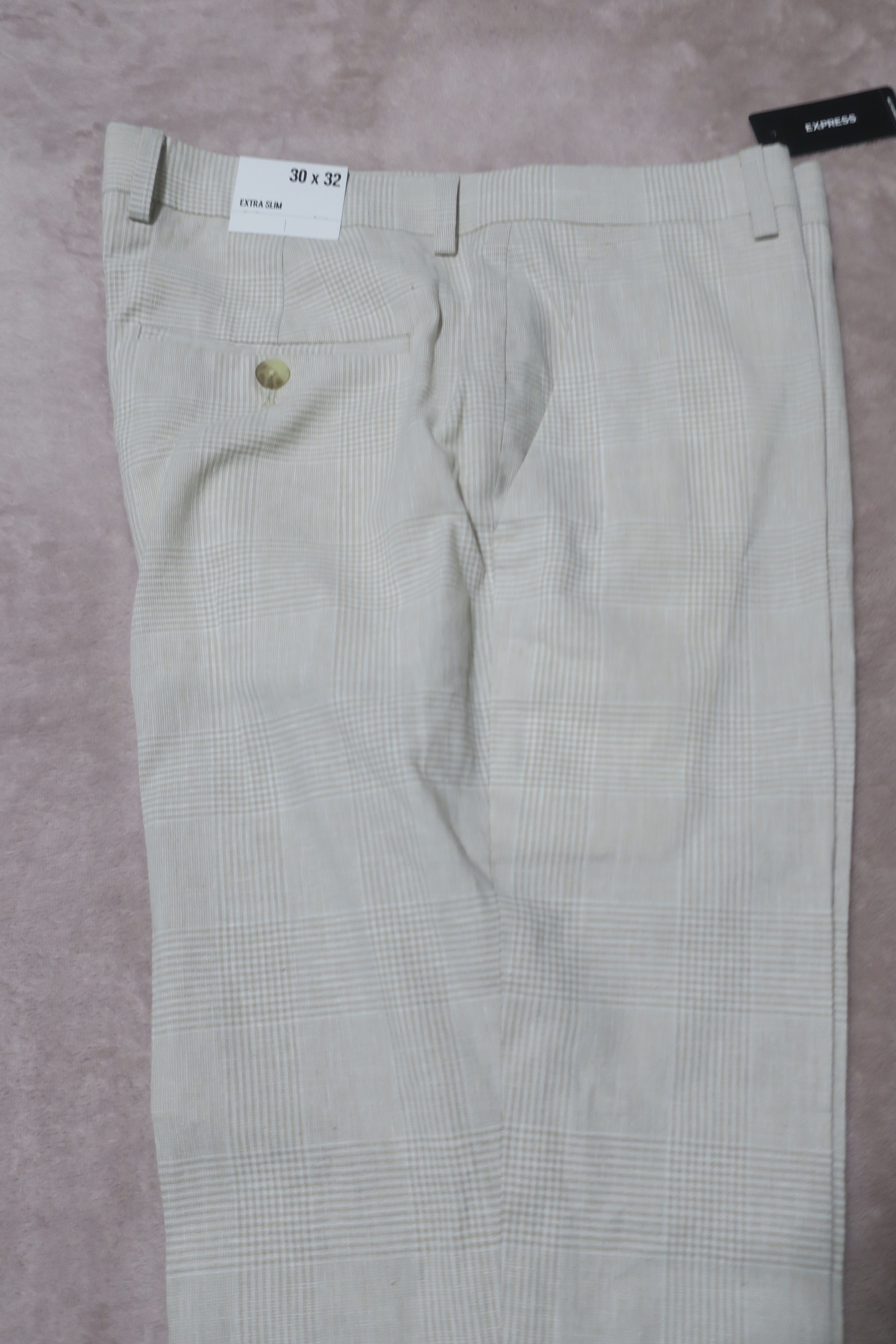 Express Beige Plaid Extra Slim Pants 30X32 (actual 32X28.75) Size US 30 / EU 46 - 2 Thumbnail