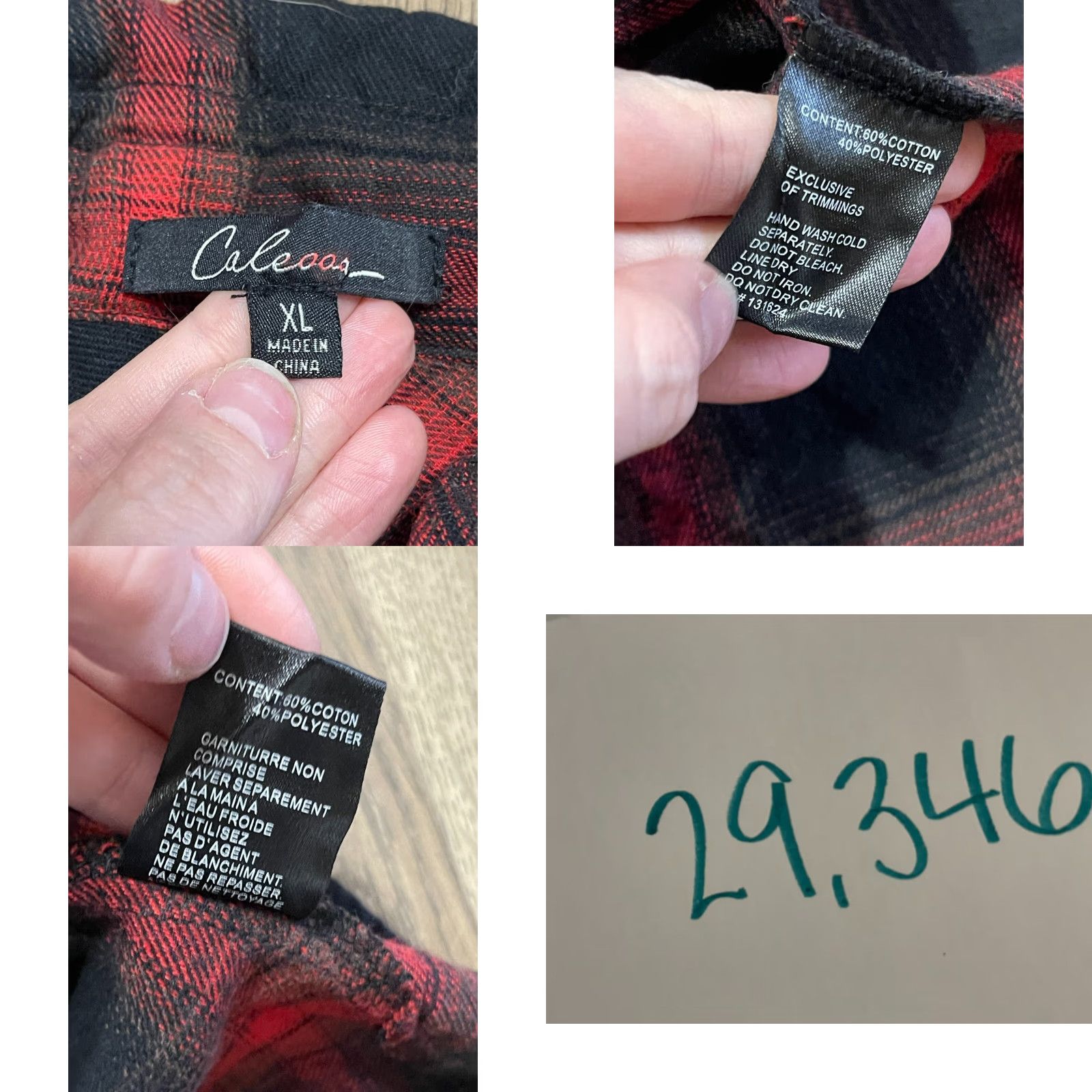 Vintage Caleooa Shirt Women's XL Black Red Plaid Button Up Long Sleeve Size XL / US 12-14 / IT 48-50 - 8 Thumbnail