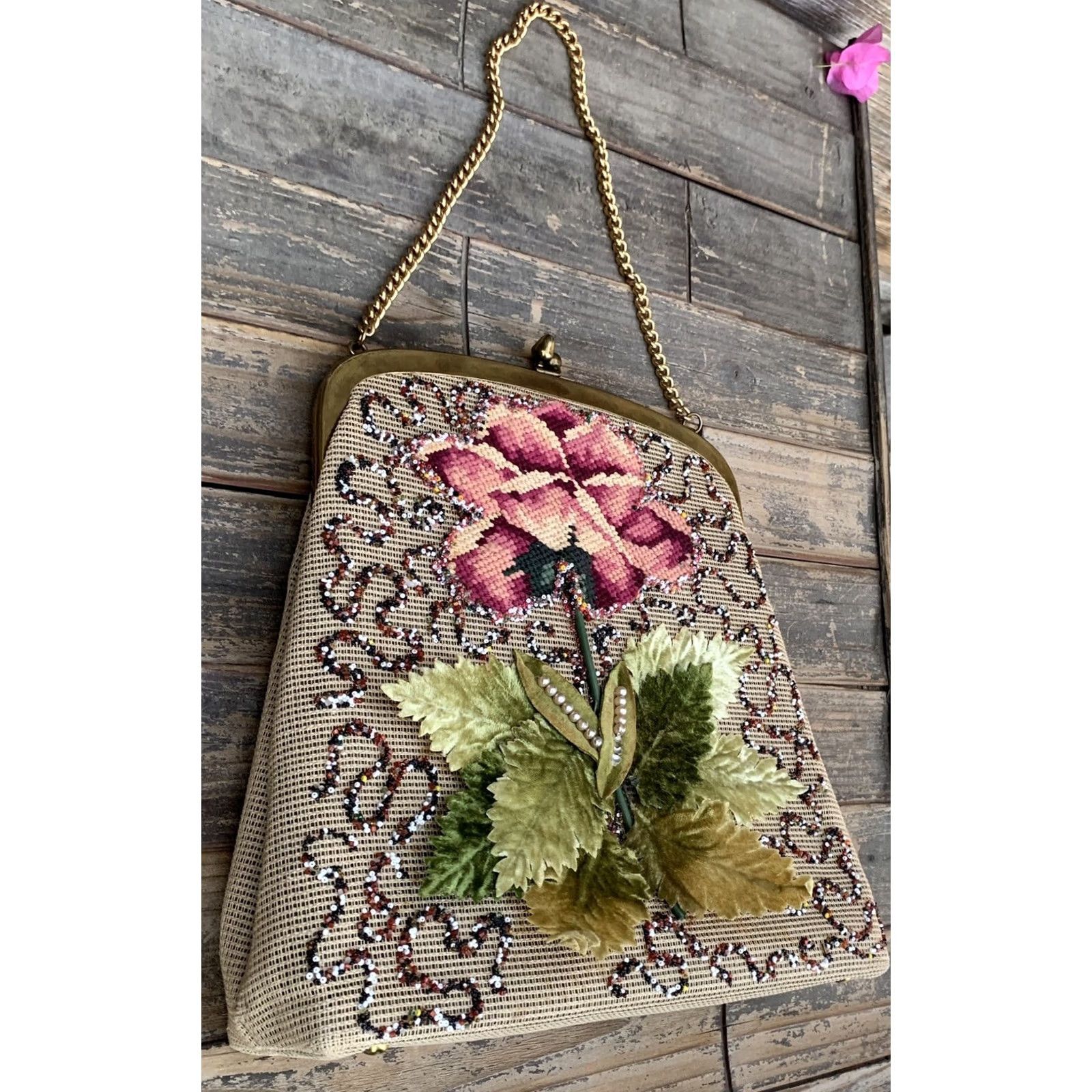 Vintage VINTAGE Jolles Purse Hand Bag Beige Floral 1950s Original Purse Designer Look Size ONE SIZE - 5 Thumbnail