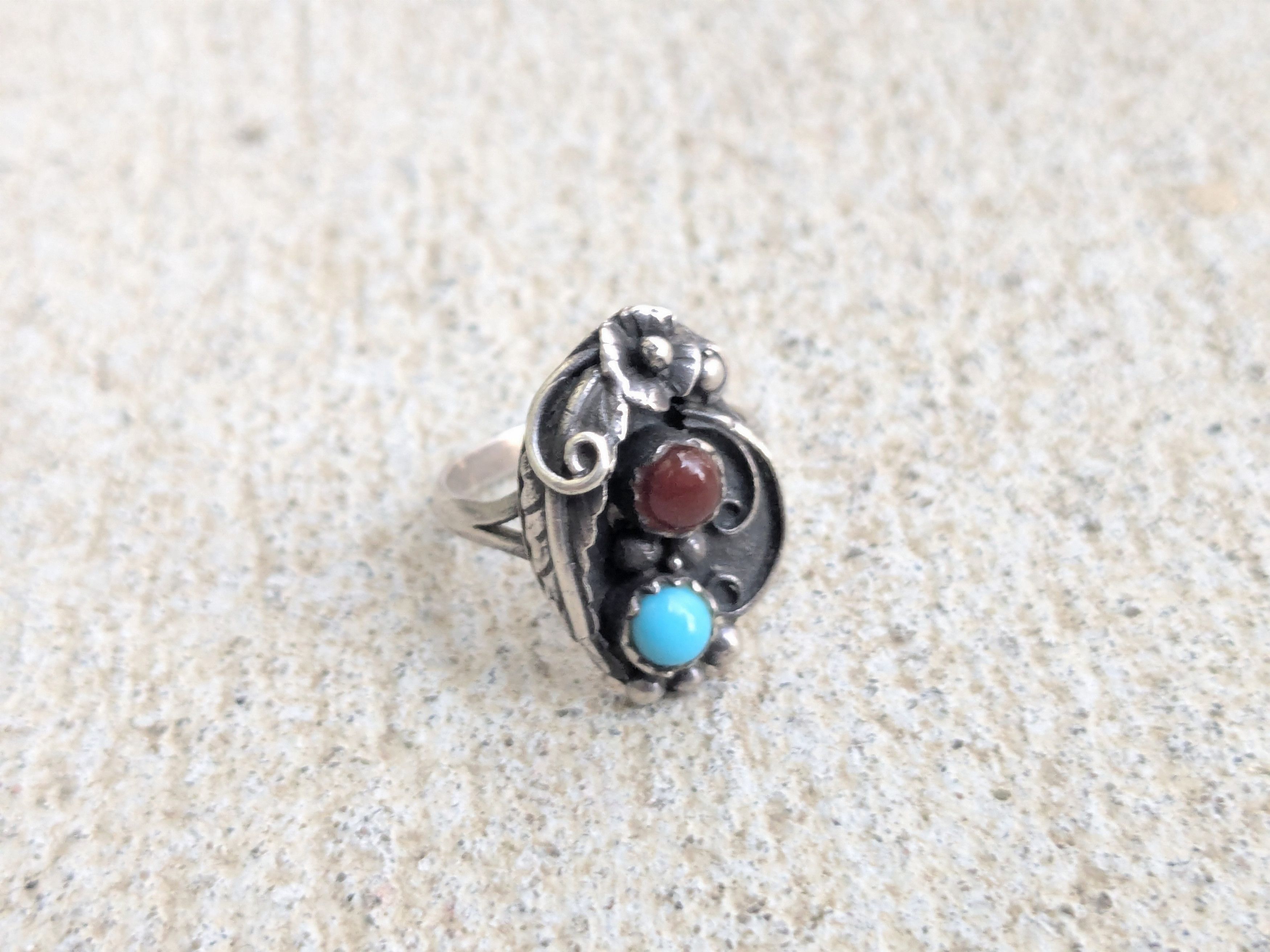 Jewelry × Sterling Silver Vintage Sterling Silver Ring Turquoise Agate 5.75 Native Size ONE SIZE - 1 Thumbnail
