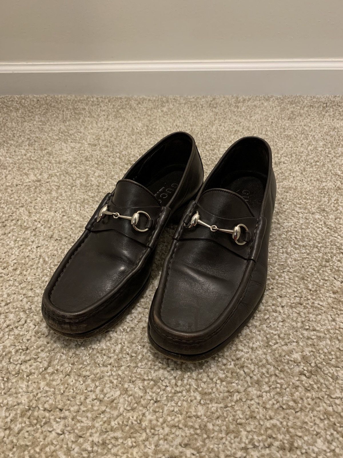 image of Gucci Leather Buckle Loafers in Brown, Men's (Size 10)