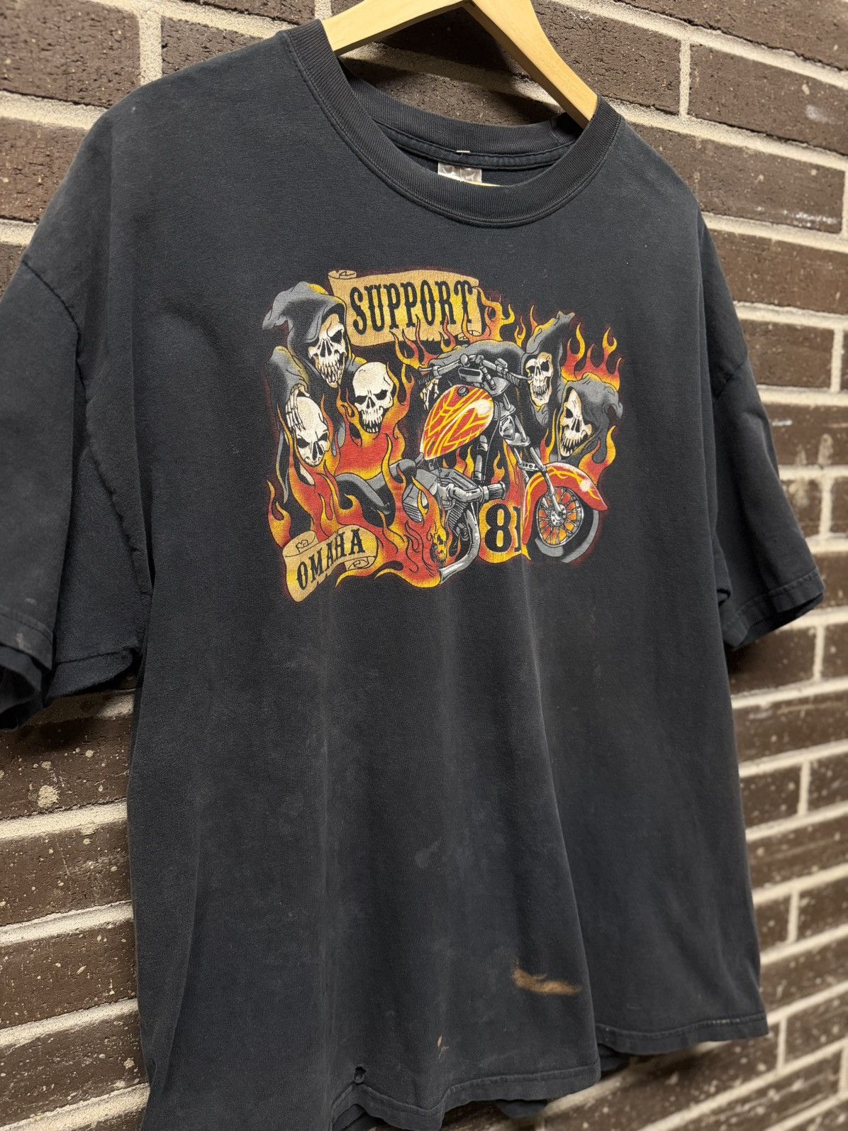 Vintage Thrashed Biker Tee (1990’s) Size US XXL / EU 58 / 5 - 2 Thumbnail