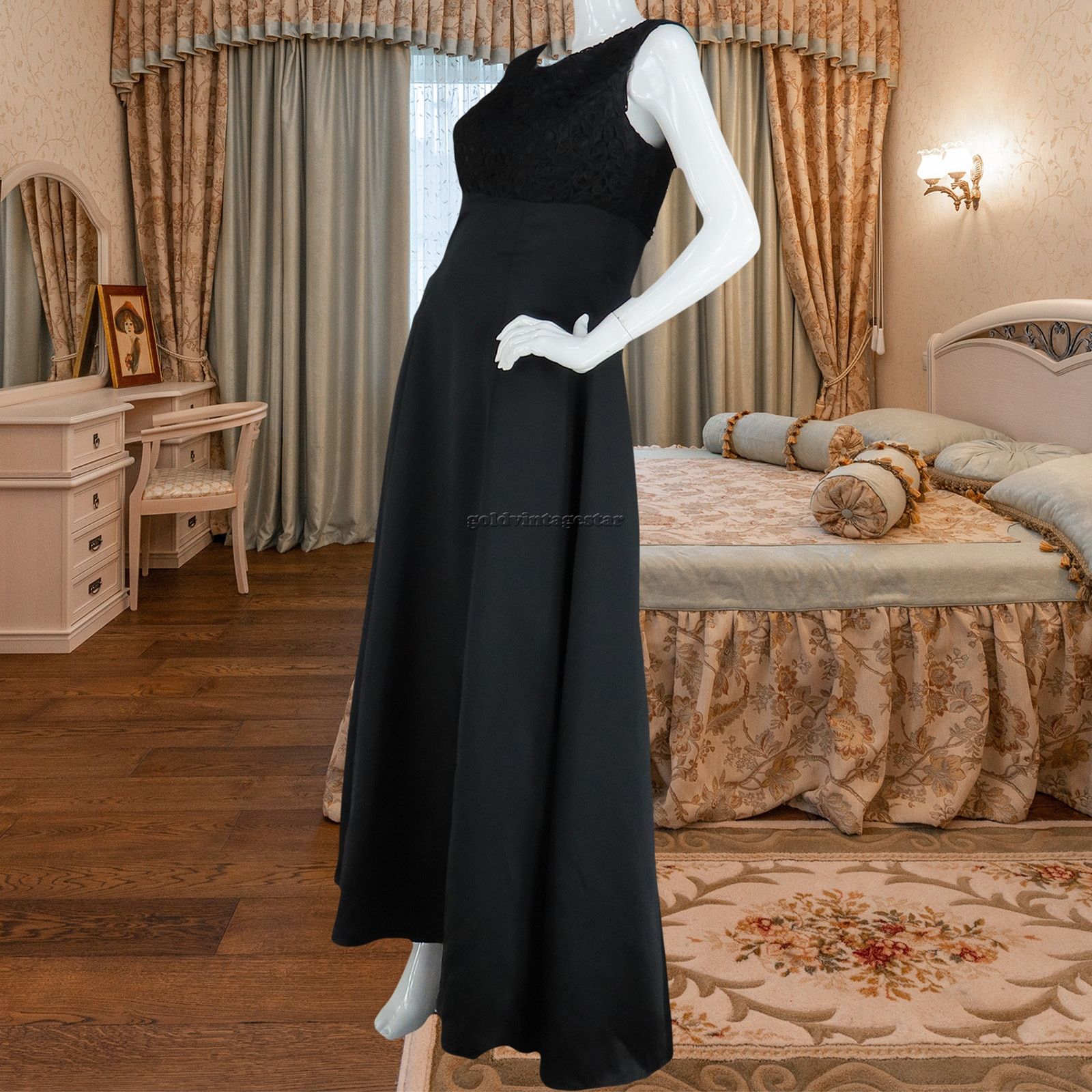 Other Elegant Vintage Black Embroidered Evening Gown Maxi Dress M Size M / US 6-8 / IT 42-44 - 4 Thumbnail