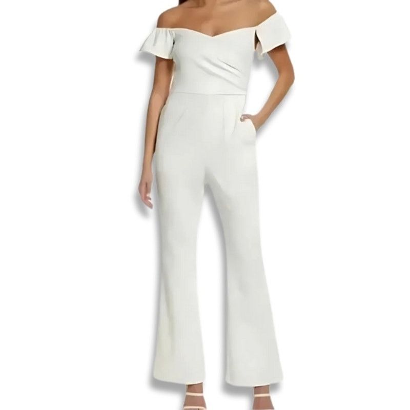Other Chelsea 28 Off Shoulder Jumpsuit Flutter Sleeve White W US S Size 27" / US 4 / IT 40 - 1 Thumbnail