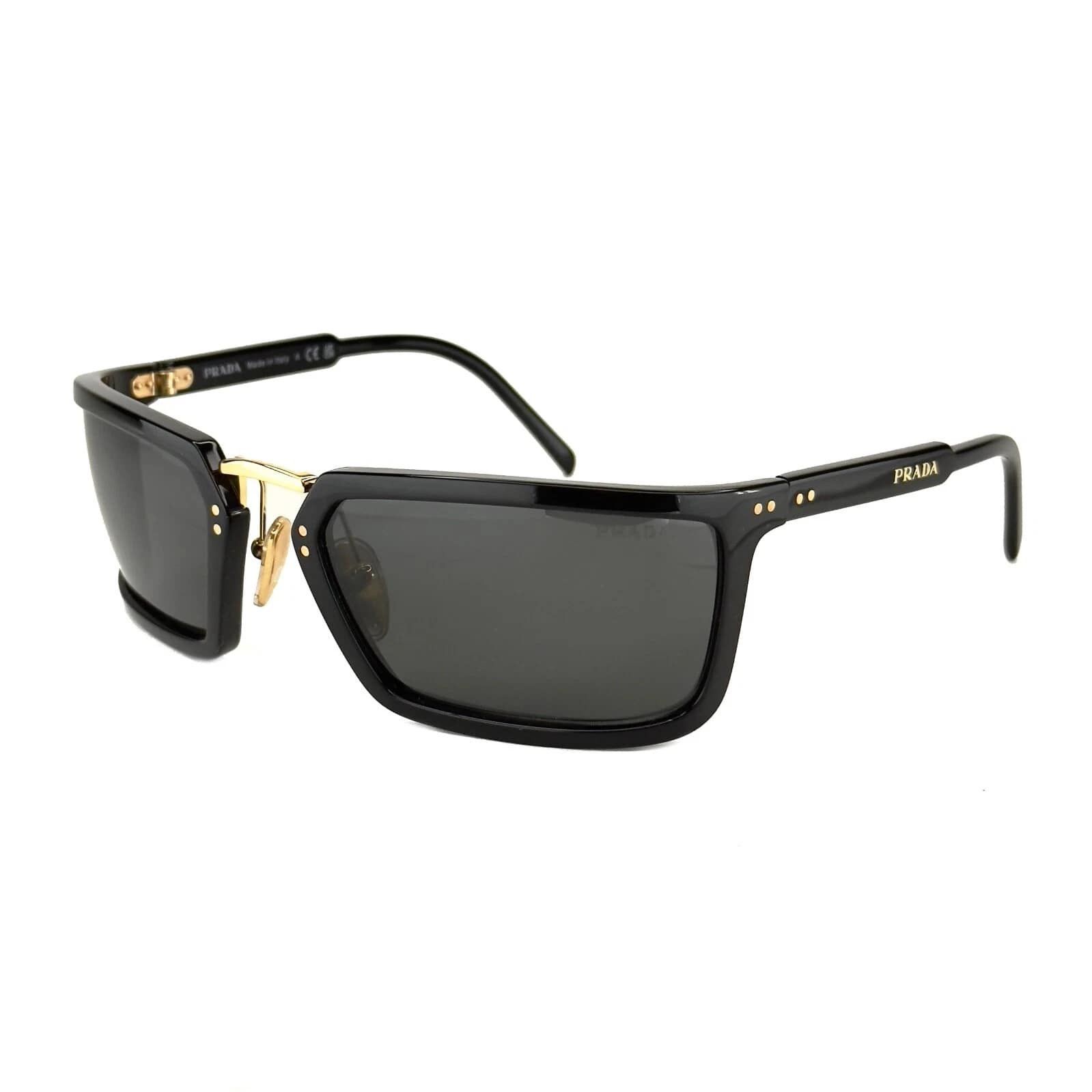Prada PRADA A11 PRA11S Black Gold Logo Wrap Mask Unisex Sunglasses Size ONE SIZE - 6 Thumbnail
