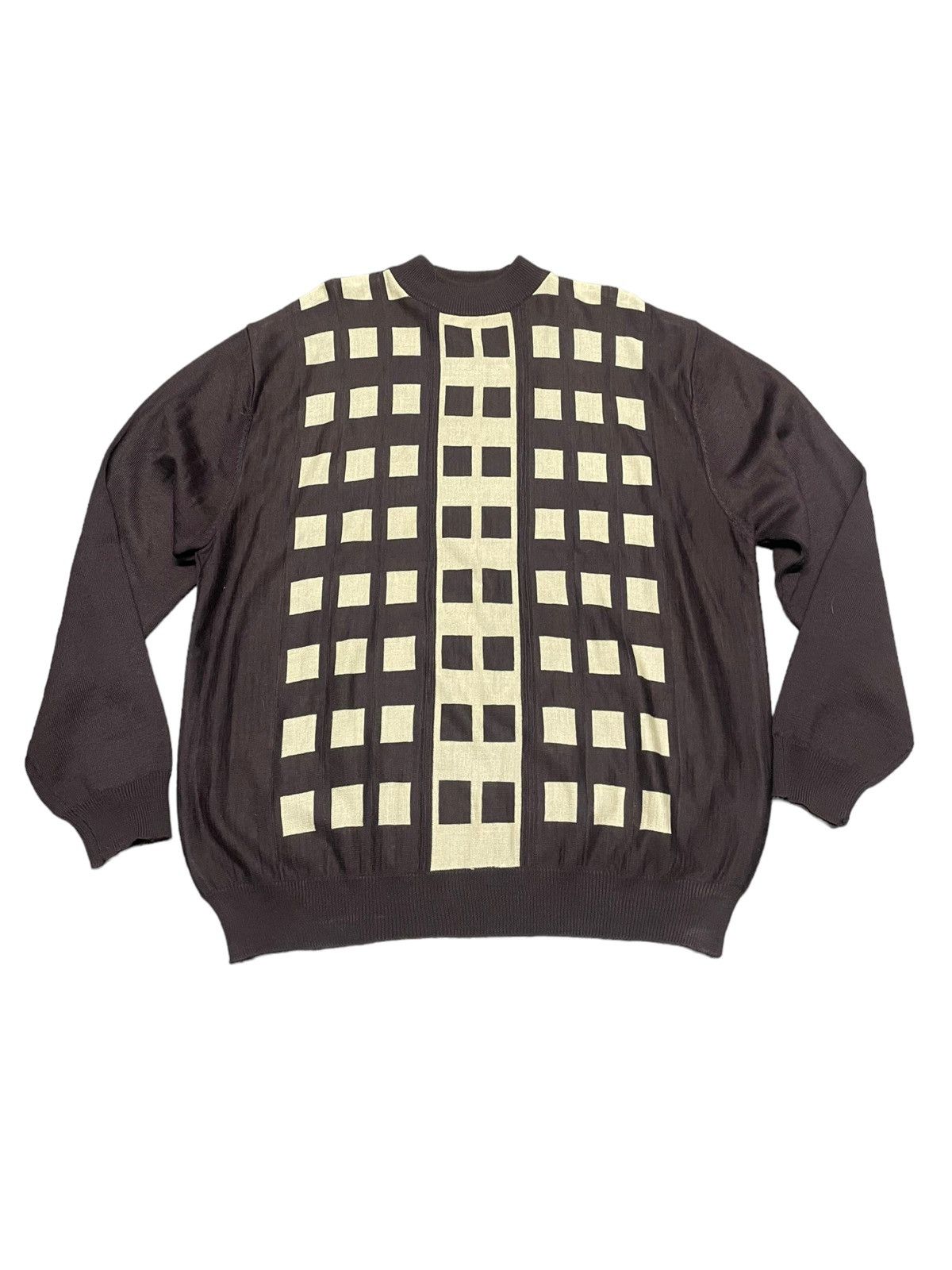 Vintage VTG Brown Checkered Wool Sweater Size US XXL / EU 58 / 5 - 1 Thumbnail