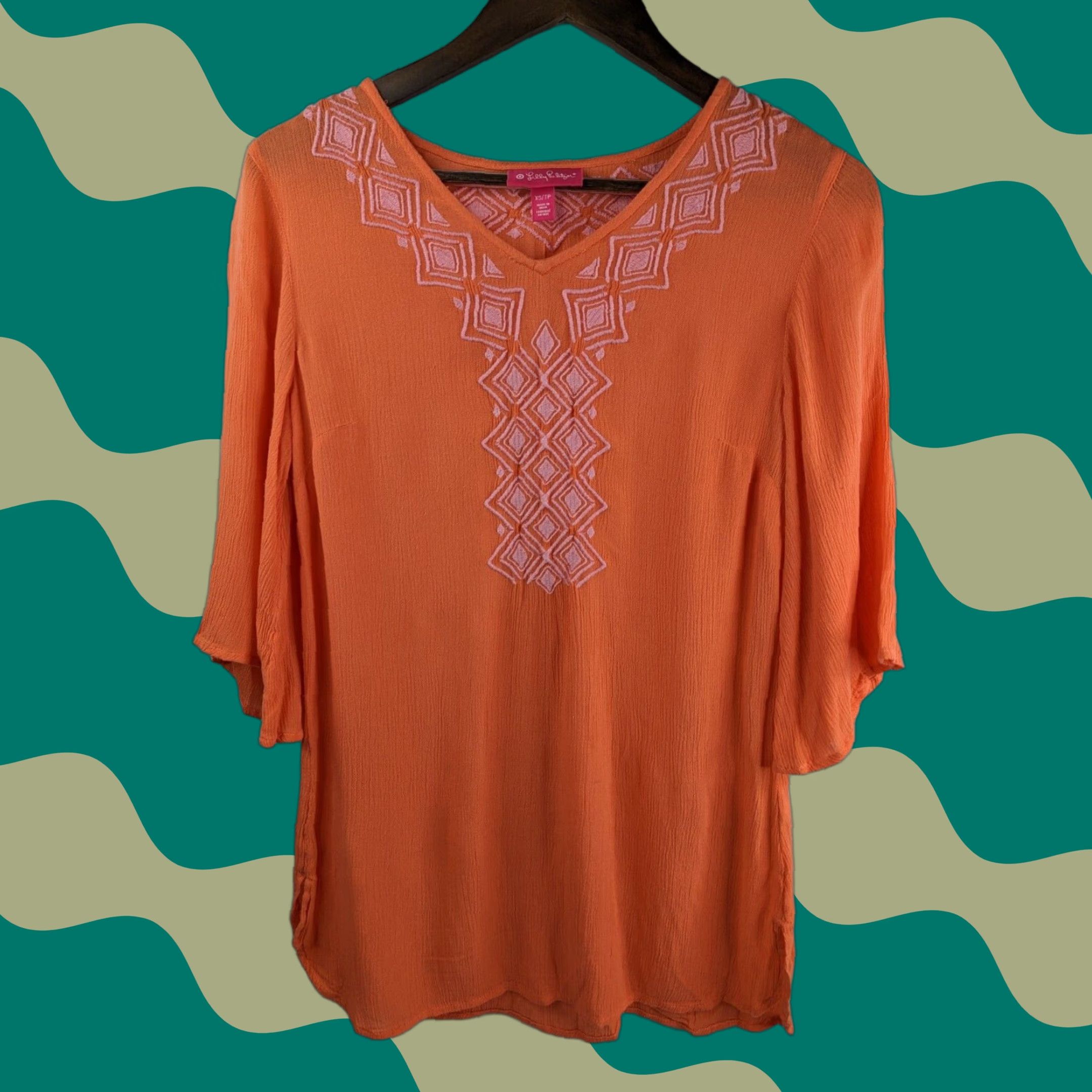 Lilly Pulitzer VINTAGE Lilly Pulitzer x Target Tunic Shirt 3/4 Sleeve Embroidered XS Womens Orange Coral Pink Size XS / US 0-2 / IT 36-38 - 1 Thumbnail