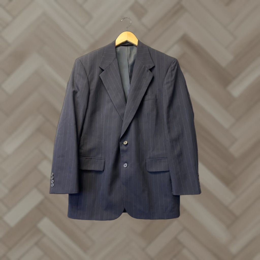VINTAGE Kilgour French Stanbury Mens Wool Navy Striped Blazer Jacket 40R Regular Men's