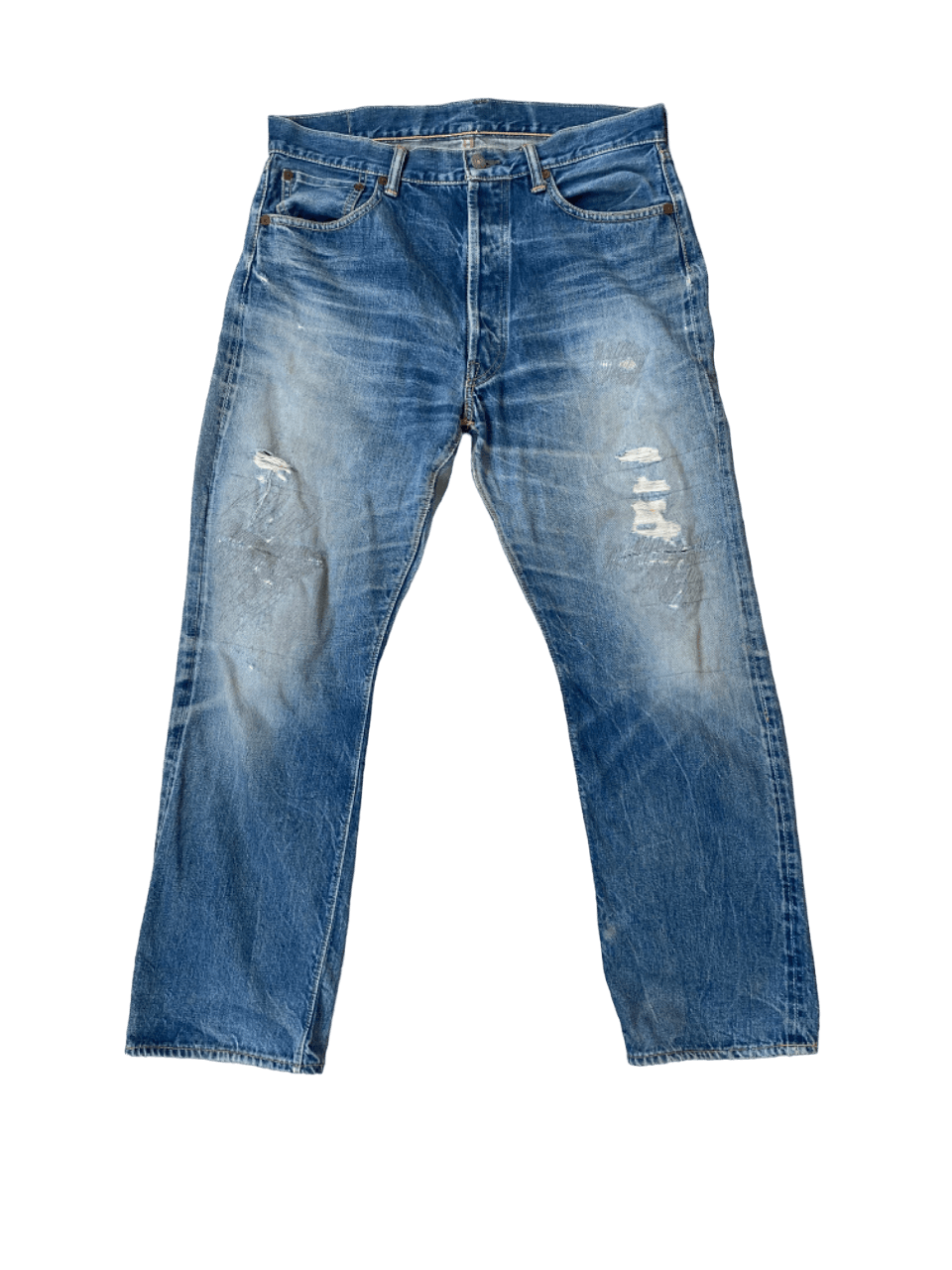 image of Vintage Warehouse Selvedge Distressed Jeans in Blue Denim, Men's (Size 33)