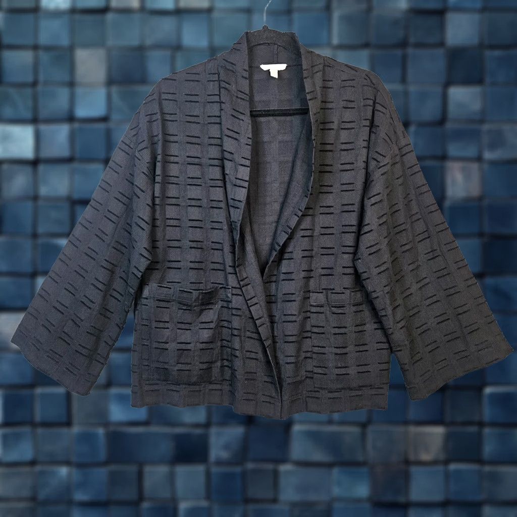 Eileen Fisher Eileen Fisher Women's Black L Cotton Woven Textured Squares Jacket Size L / US 10 / IT 46 - 1 Thumbnail