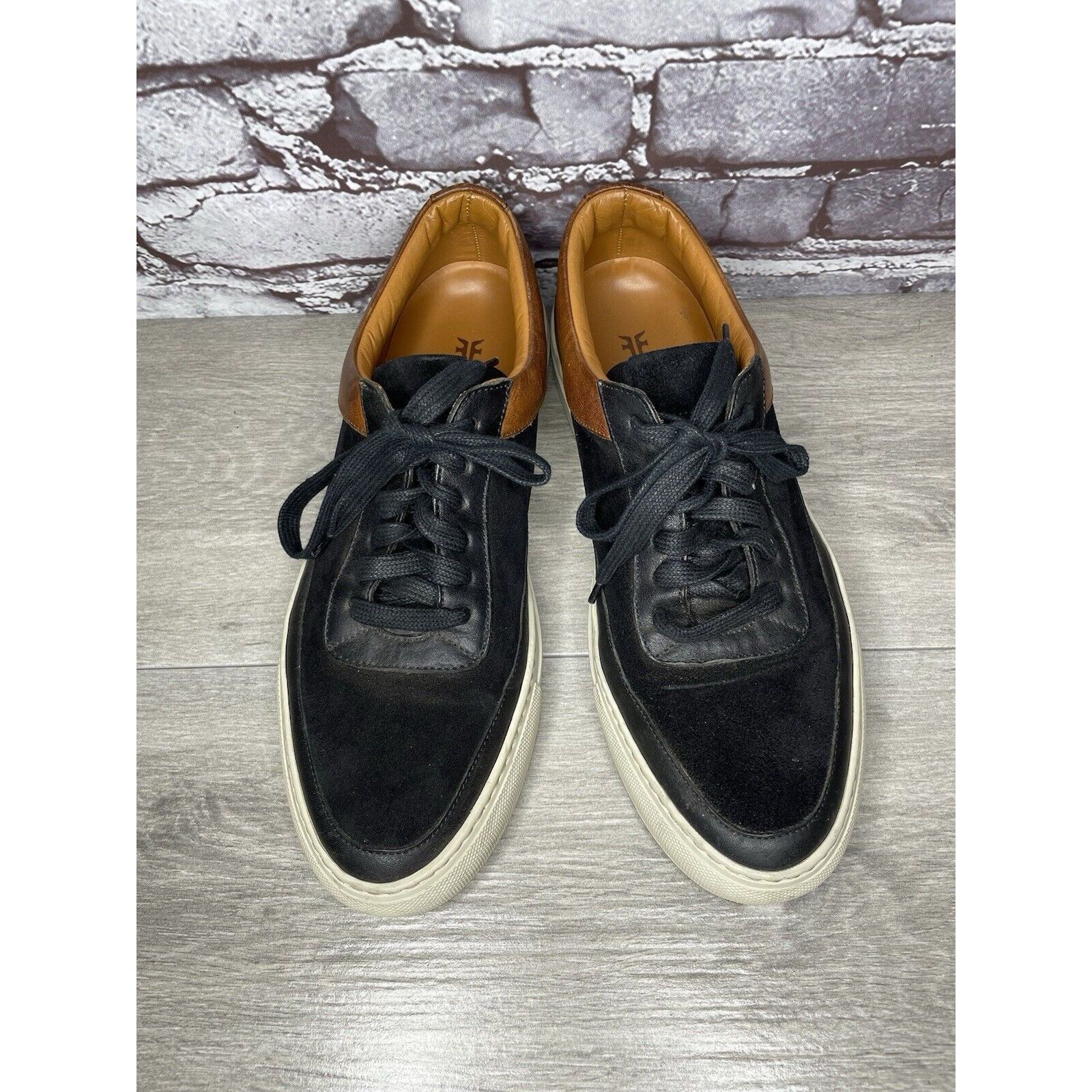 Frye Frye Black Suede Brown Leather Lace Up Low Top Casual Shoes Size US 10 / EU 43 - 2 Thumbnail