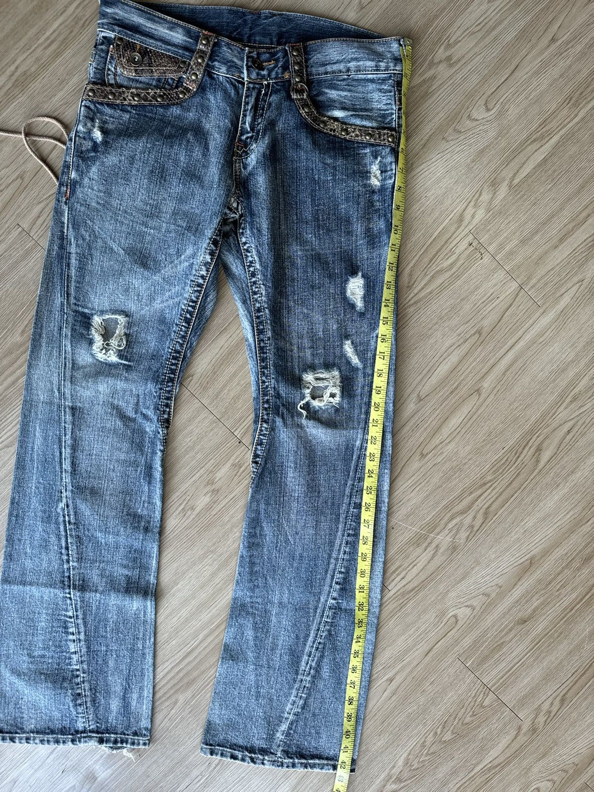 Japanese Brand XX Semantic Design Snake Skin Laces Riot Punk Flared Denim Size US 34 / EU 50 - 16 Thumbnail