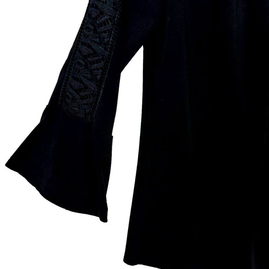 Adrianna Papell Adrianna Papell Blouse Women's M Black Lace Sheer Long Sleeve Top W 350 Shirt Bell Sleeve Round Neck Formal Designer All Seasons Size M / US 6-8 / IT 42-44 - 4 Thumbnail