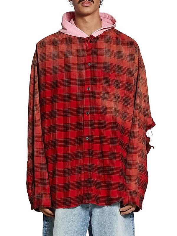 Balenciaga Balenciaga Hooded Check Distressed Shirt Size US M / EU 48-50 / 2 - 8 Thumbnail