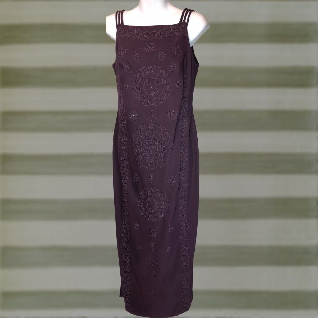 Vintage VINTAGE CDC Purple Bead Embroidered Halter Gown Dress 6P Long Slit Satin Petite Women Formal Prom Cocktail Party Wedding Size M / US 6-8 / IT 42-44 - 1 Thumbnail