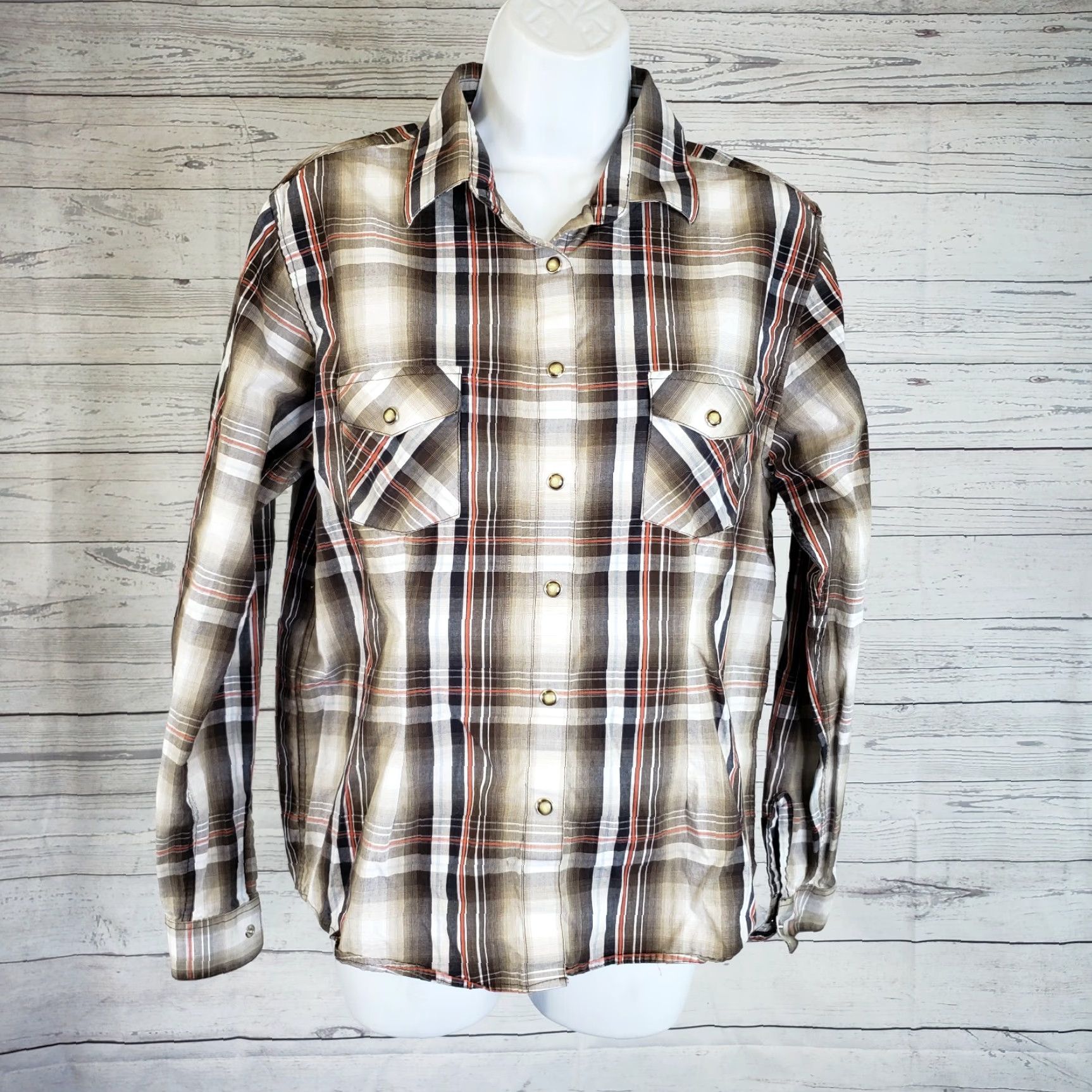 Vintage VINTAGE Panhandle Slim Womens Pearl Snap Shirt Sz Medium Black Brown Plaid Cotton Size M / US 6-8 / IT 42-44 - 2 Thumbnail
