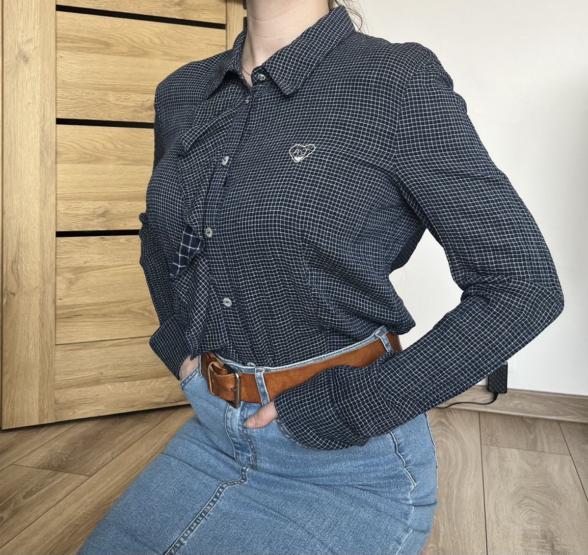 Armani Armani Jeans Ruffle Check Shirt - Heart Logo Size L / US 10 / IT 46 - 1 Thumbnail