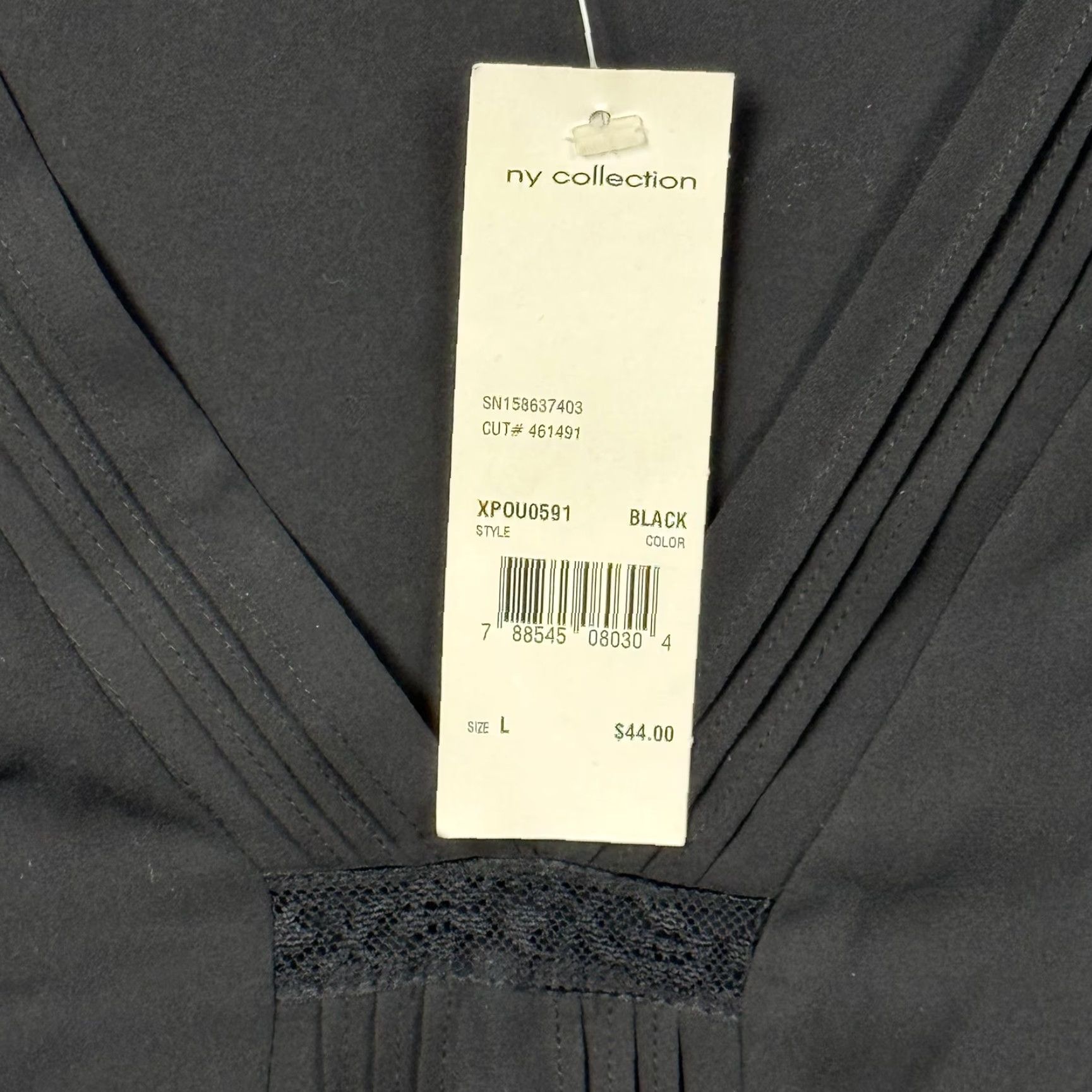 Vintage NY Collection Blouse Women's L Black Sleeveless V-Neck Tunic Pleated Front Lightweight All Seasons Dressy Office Workwear Timeless Modern Size L / US 10 / IT 46 - 2 Thumbnail