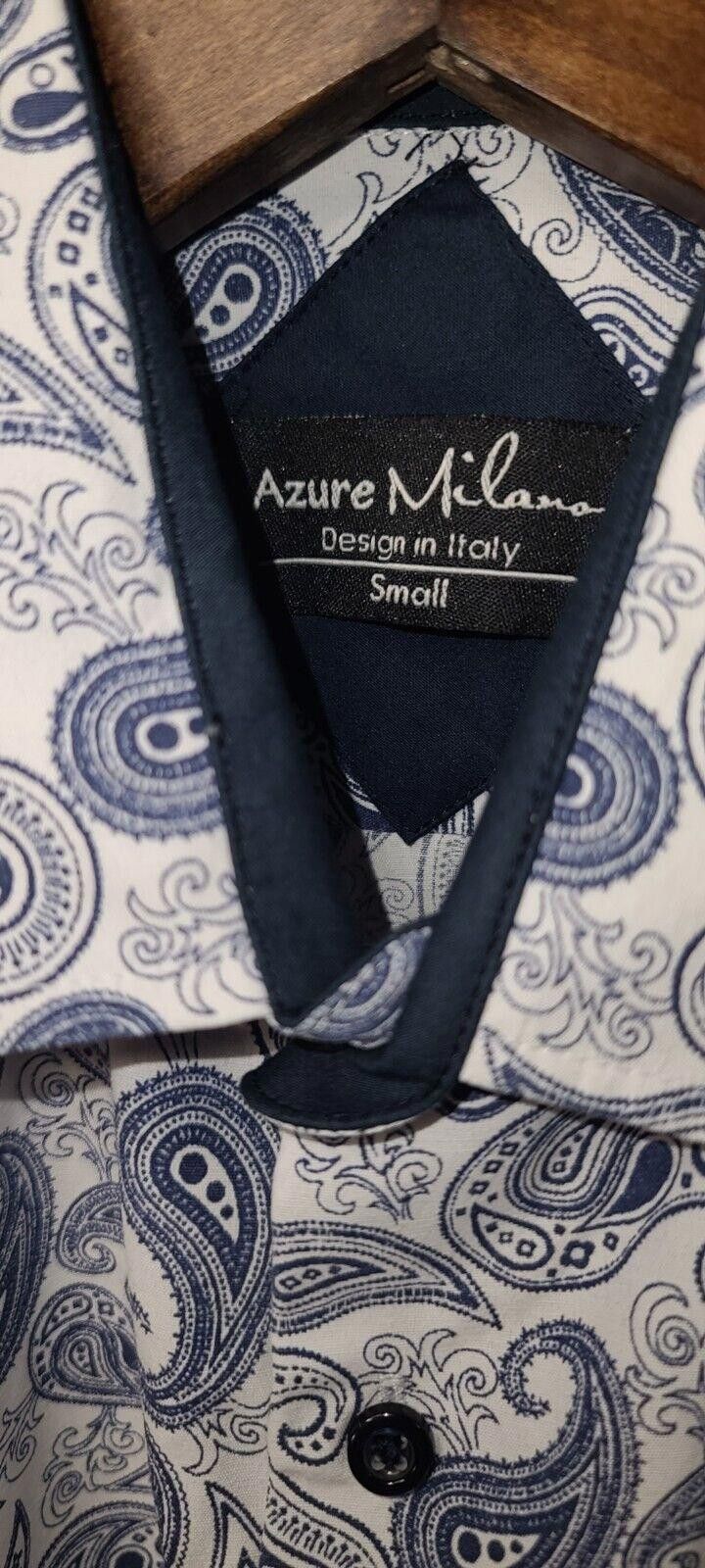 Designer Azure Milano Men White Shirt With Paisley Print Cotton Small Size 36R - 4 Thumbnail