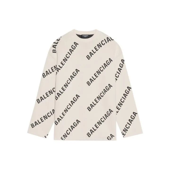 Balenciaga Balenciaga Allover Logo Cotton Knit Sweater Size US S / EU 44-46 / 1 - 1 Thumbnail