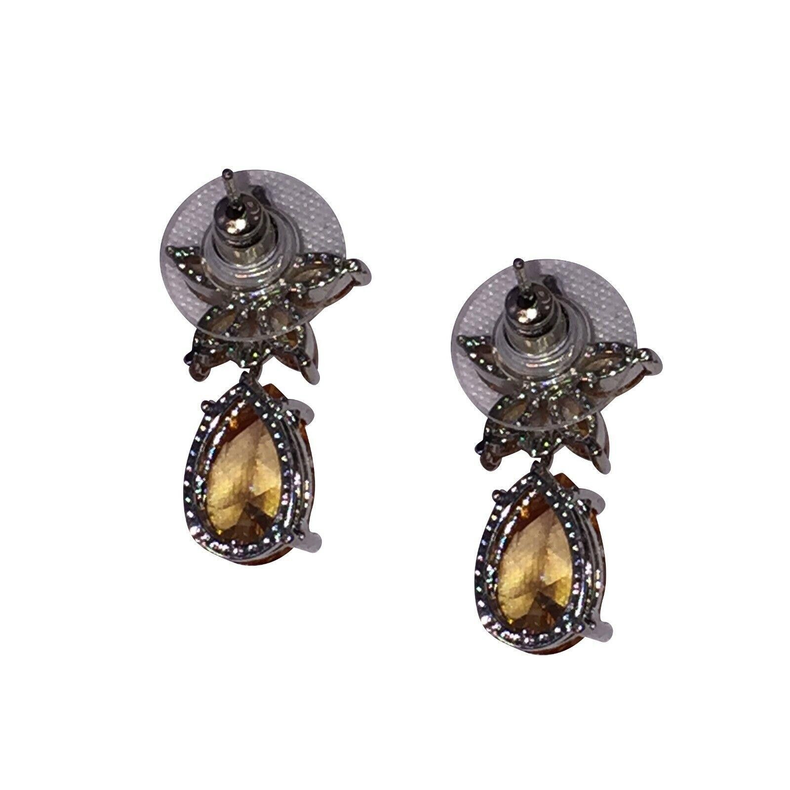 Designer Mandarin Citrine Crystal Earrings with White Chrome Plating Size ONE SIZE - 3 Thumbnail