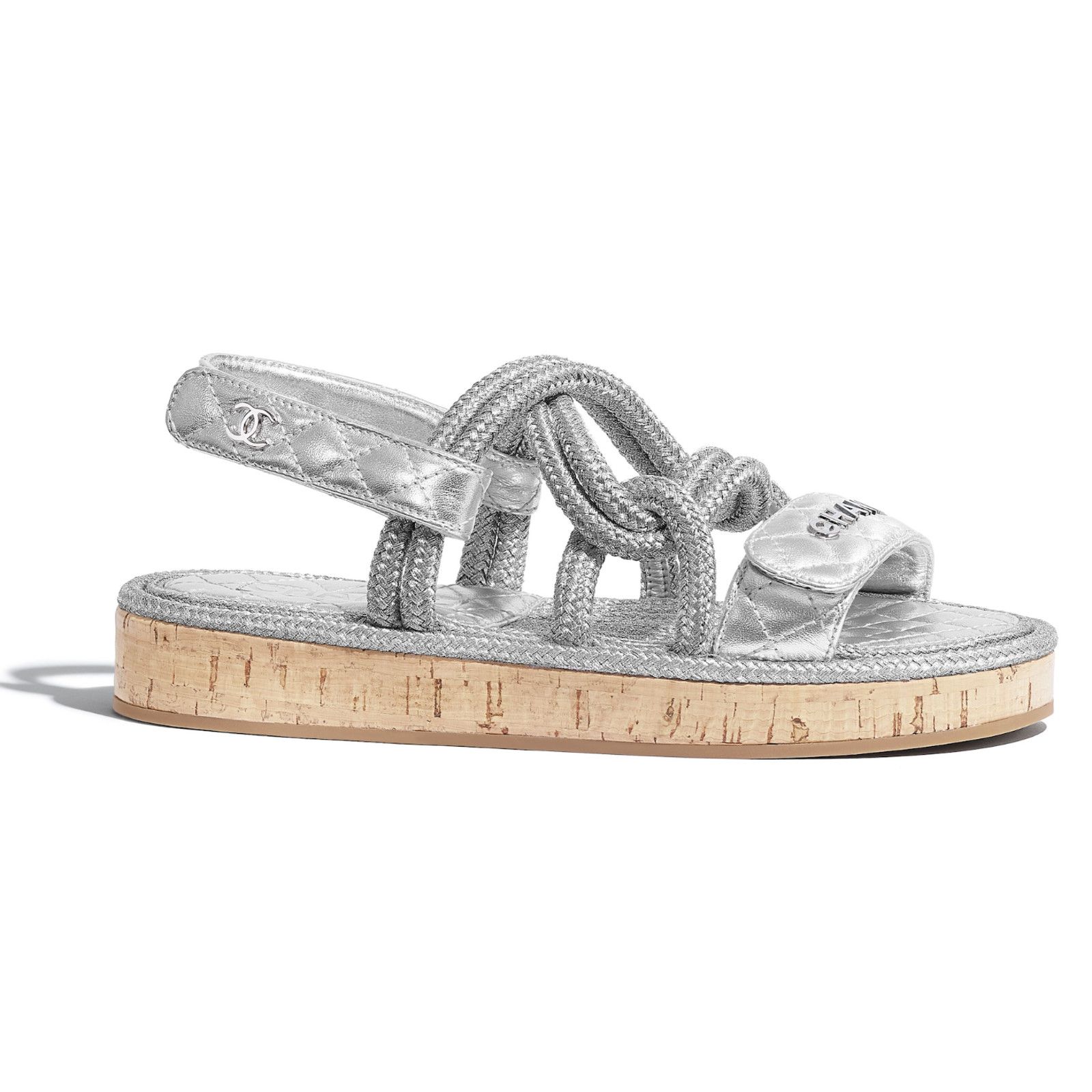 Chanel Chanel 20S Silver Cord Rope CC Logo Quilted Ankle Strap Size US 6 / IT 36 - 1 Thumbnail