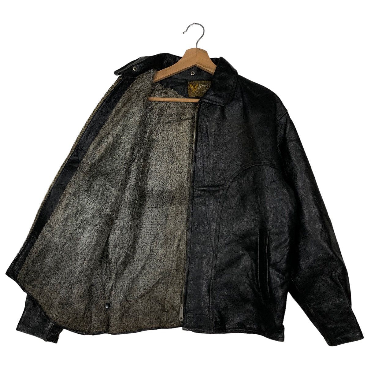 Japanese Brand 🔥90’s Bomber Leather Jacket Iconic Black Hawks Jumper Japan Size US M / EU 48-50 / 2 - 9 Thumbnail