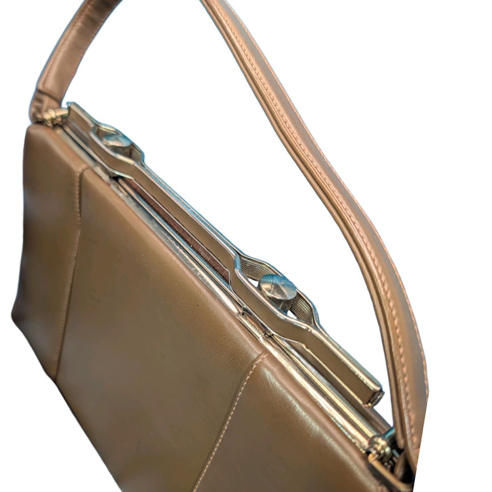 The Unbranded Brand Vintage Brown Structured Frame Handbag with Top Handle Size ONE SIZE - 3 Thumbnail
