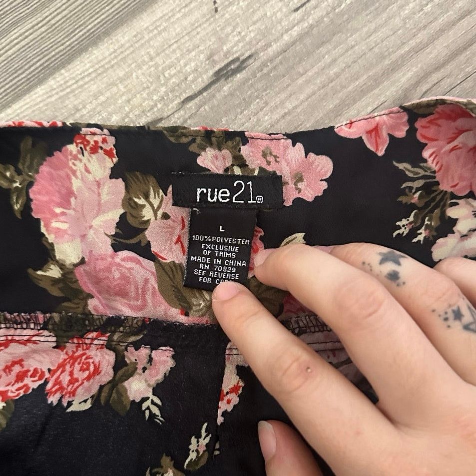 rue21 rue 21 pink black floral long sleeve blouse Size L / US 10 / IT 46 - 3 Thumbnail