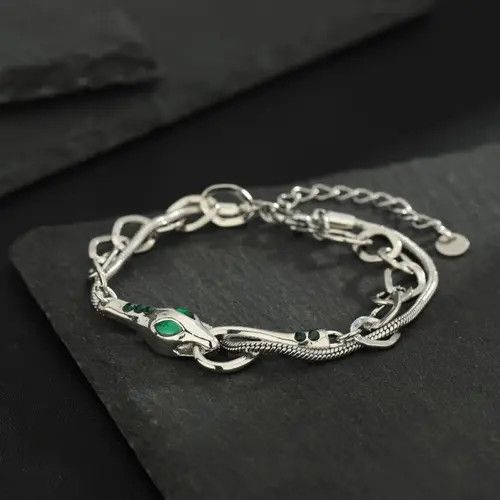 Jewelry Silver Chain Link Bracelet with Green Gem Accents Size ONE SIZE - 8 Thumbnail