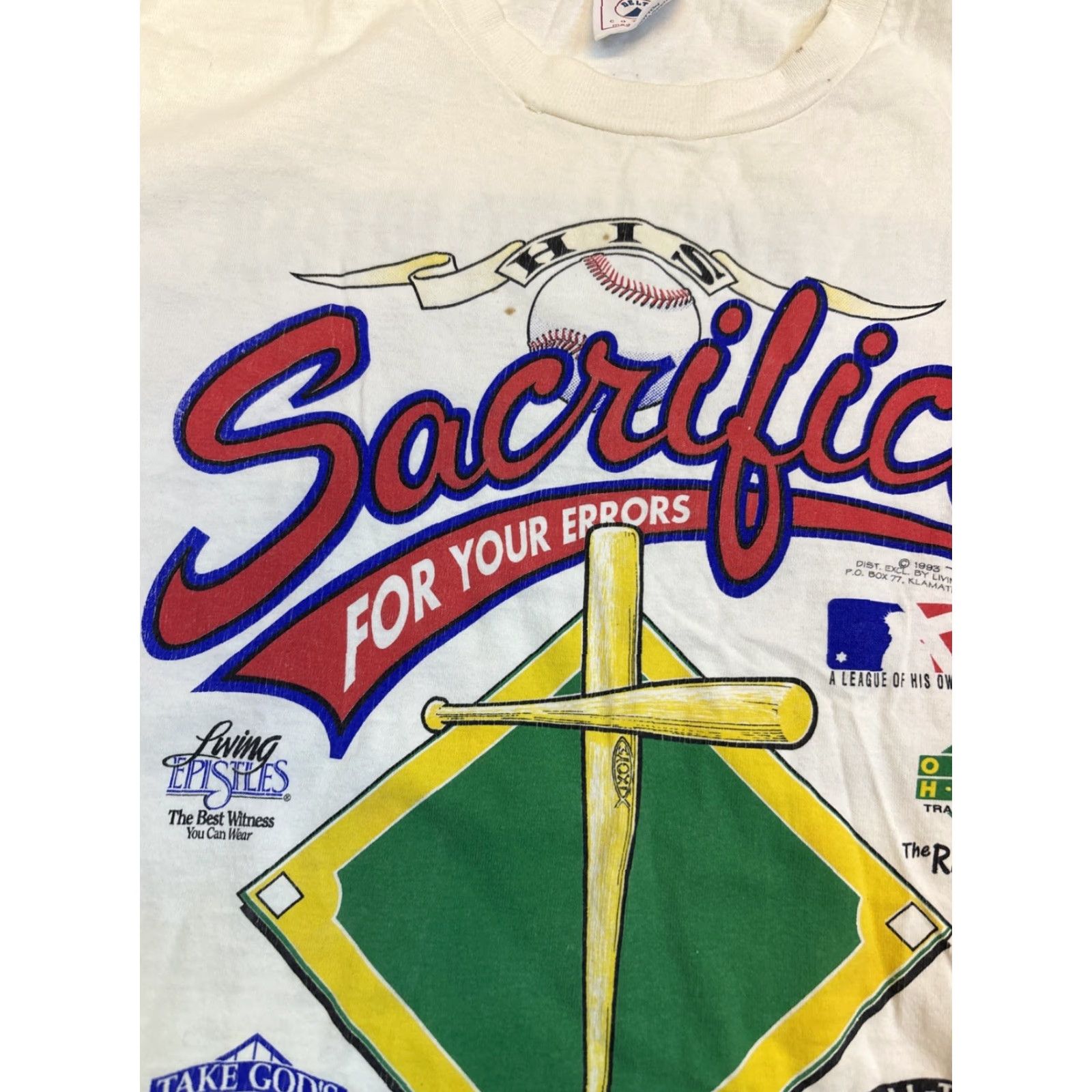 Vintage VINTAGE Living Epistles Sacrifice For Your Errors Baseball Jesus Shirt M Men White T-Shirt Size US M / EU 48-50 / 2 - 6 Thumbnail