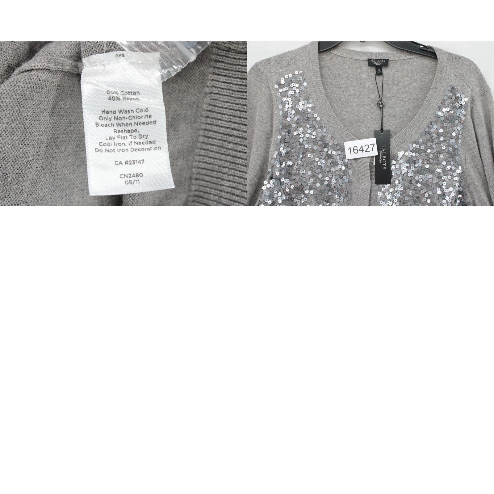 Talbots VINTAGE Talbots Sweater Cardigan Women's 1X Gray Sequined Long Sleeve Button-Up Knit NWT Classic Winter Mens Size XL / US 12-14 / IT 48-50 - 8 Thumbnail